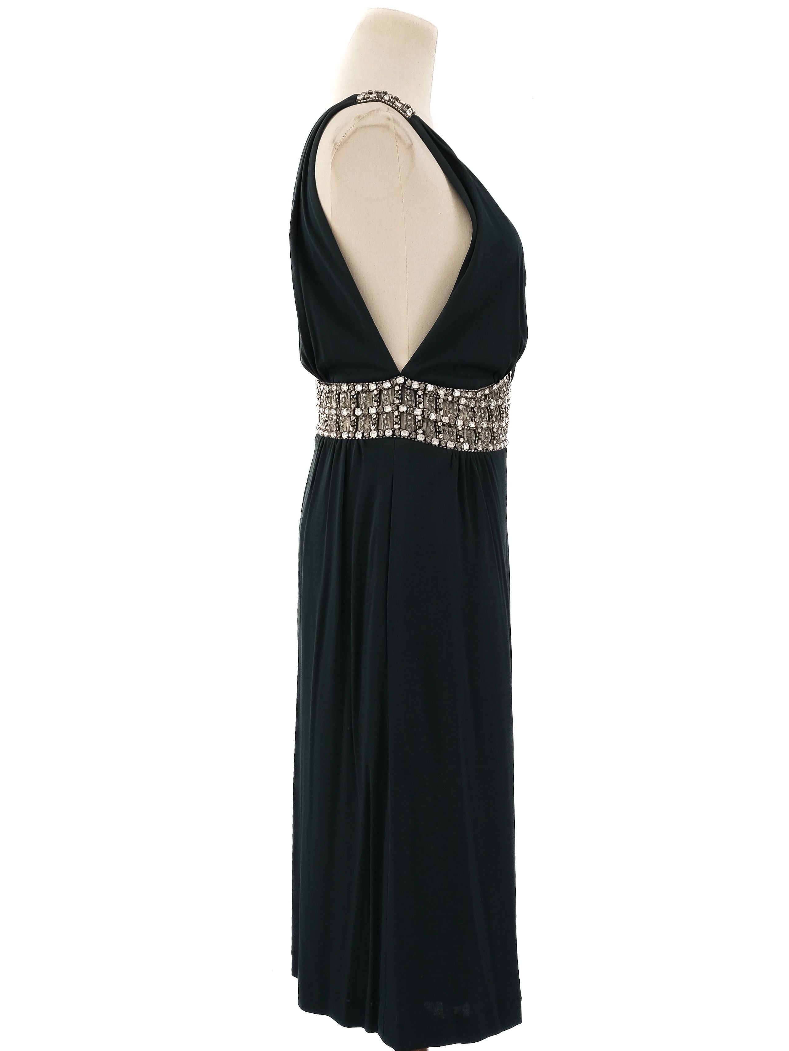 Azzaro Green Silk Sleeveless Dress Size L with Beaded Waistband