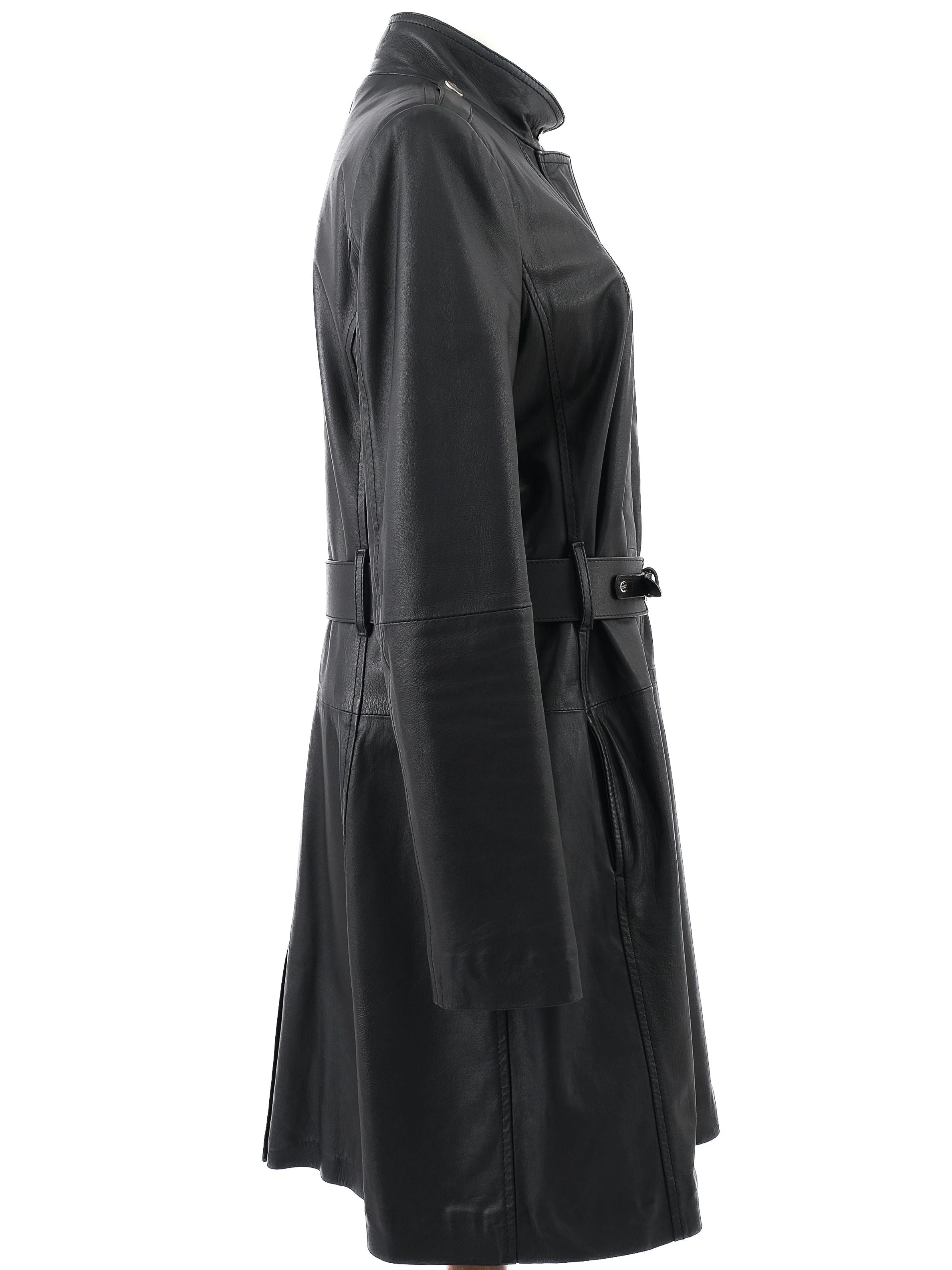 Excellent Elisabetta Franchi Black Leather Coat Size M