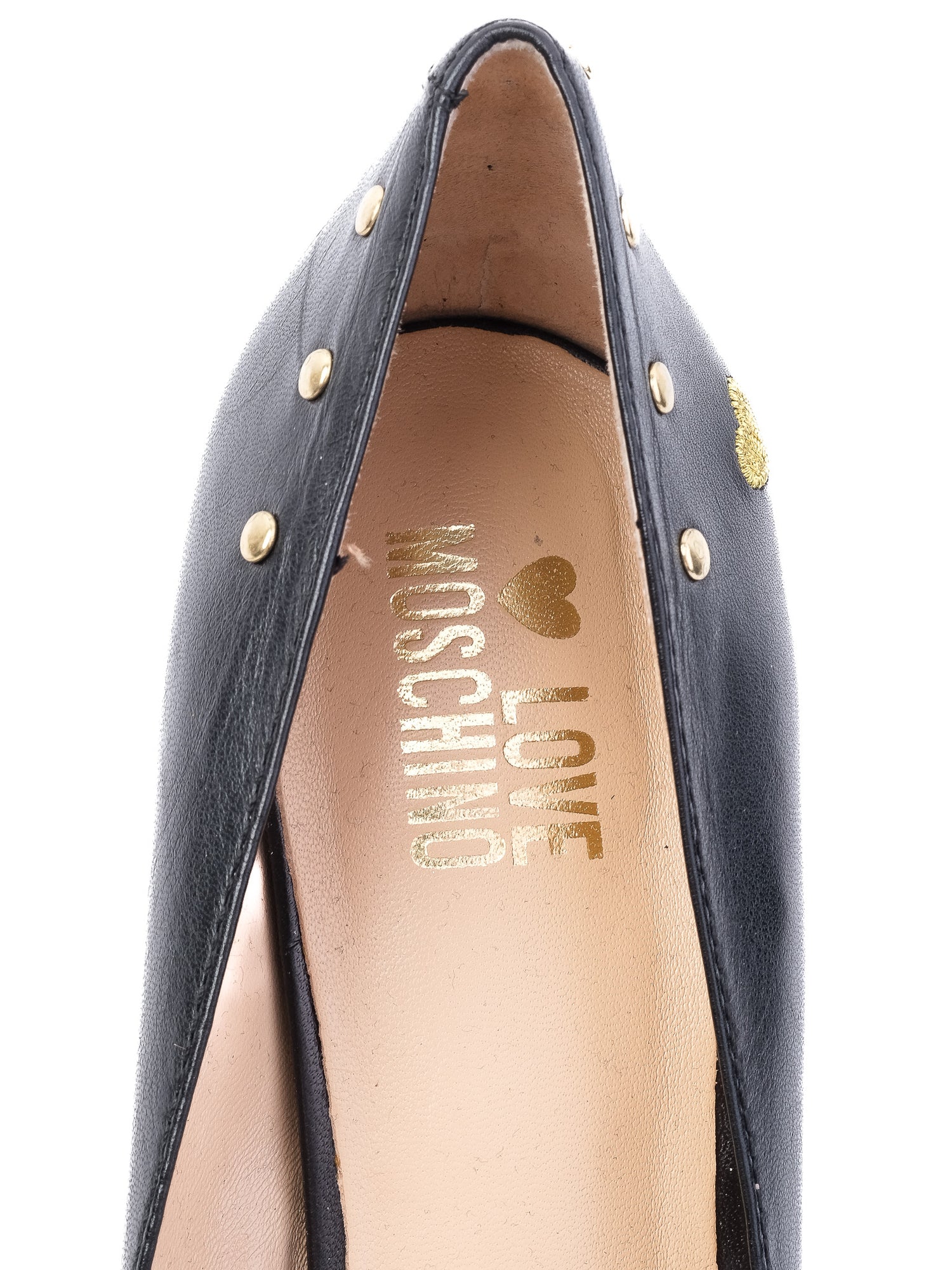 Perfect Moschino Black Leather High-Heeled Shoes Size 39 with Gold Accents