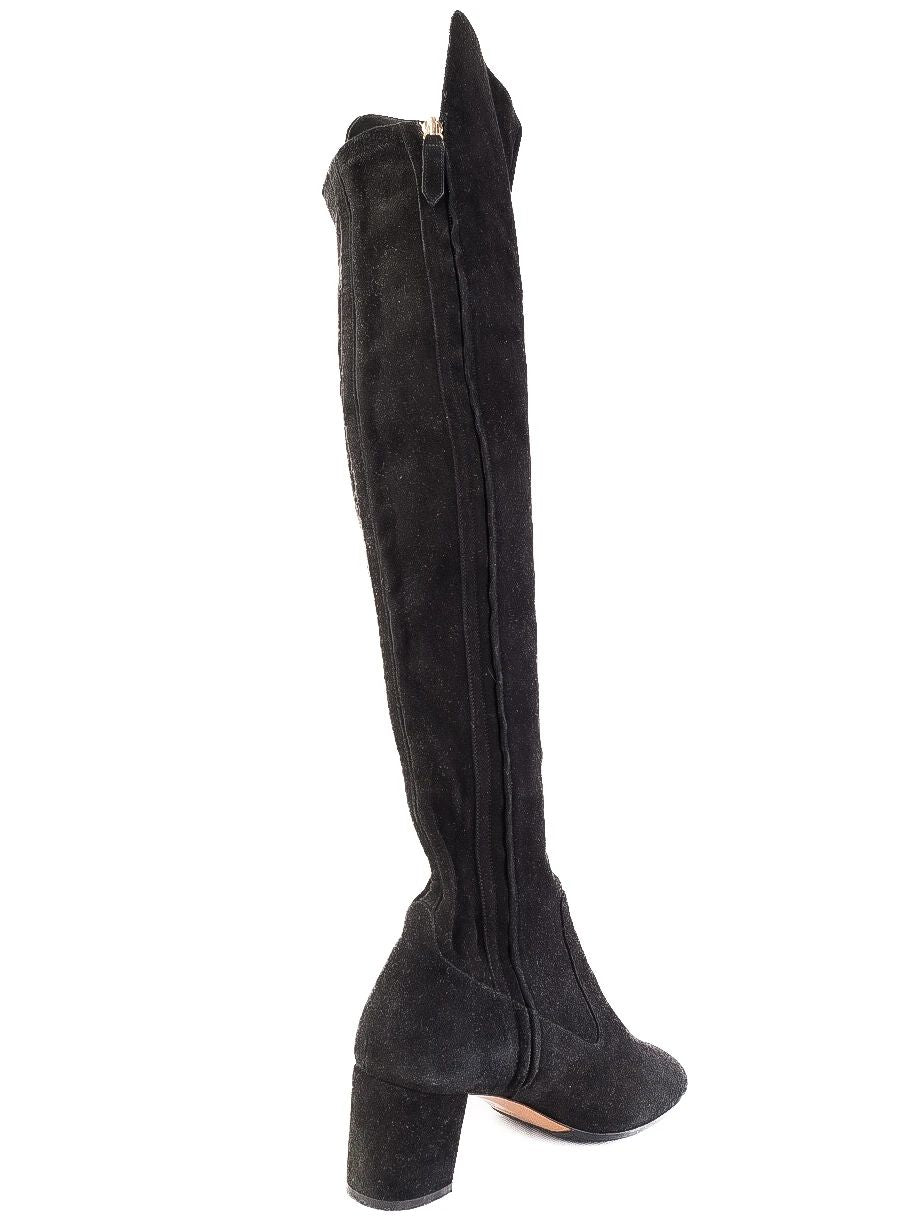 Valentino Black Leather Over-the-Knee Boots Size 37.5 Excellent Condition