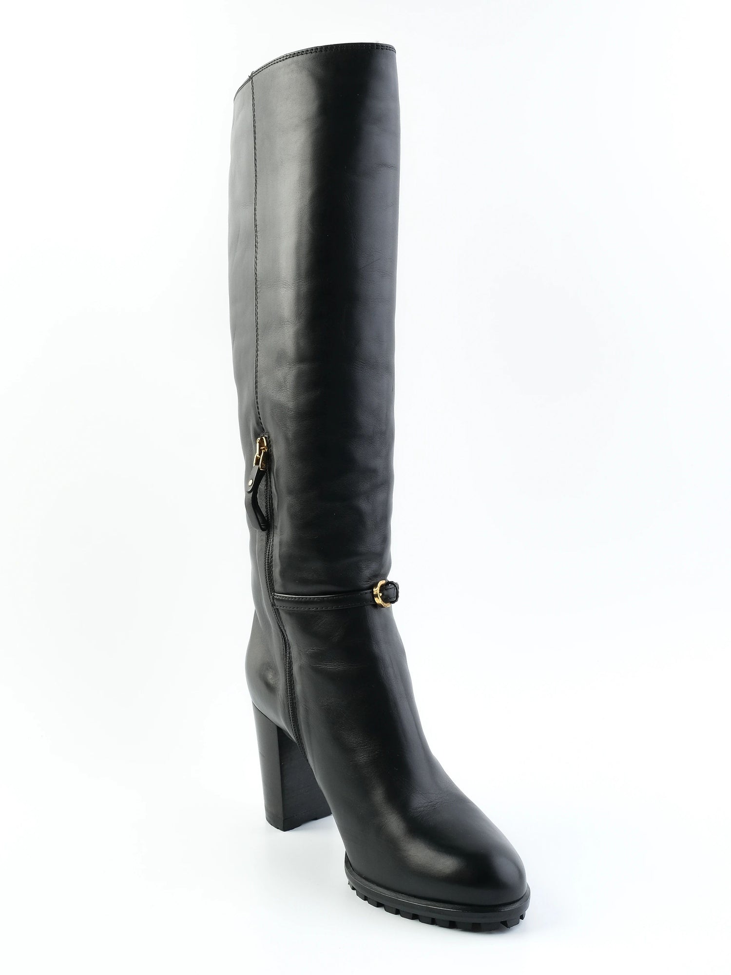 NEW Sergio Rossi Black Leather Knee-High Boots Size 38