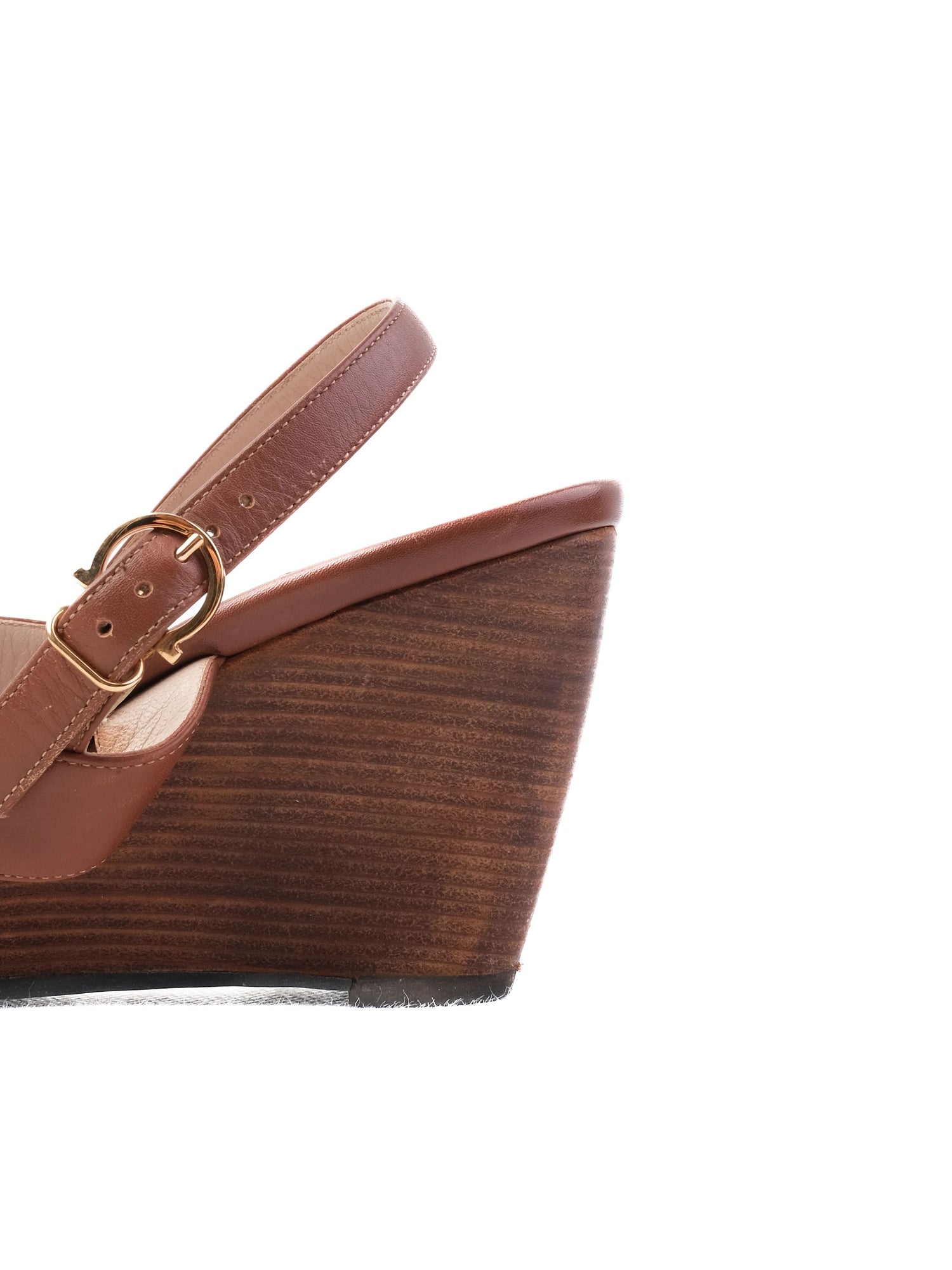 Excellent Salvatore Ferragamo Orange Leather Wedge Sandals Size 40.5