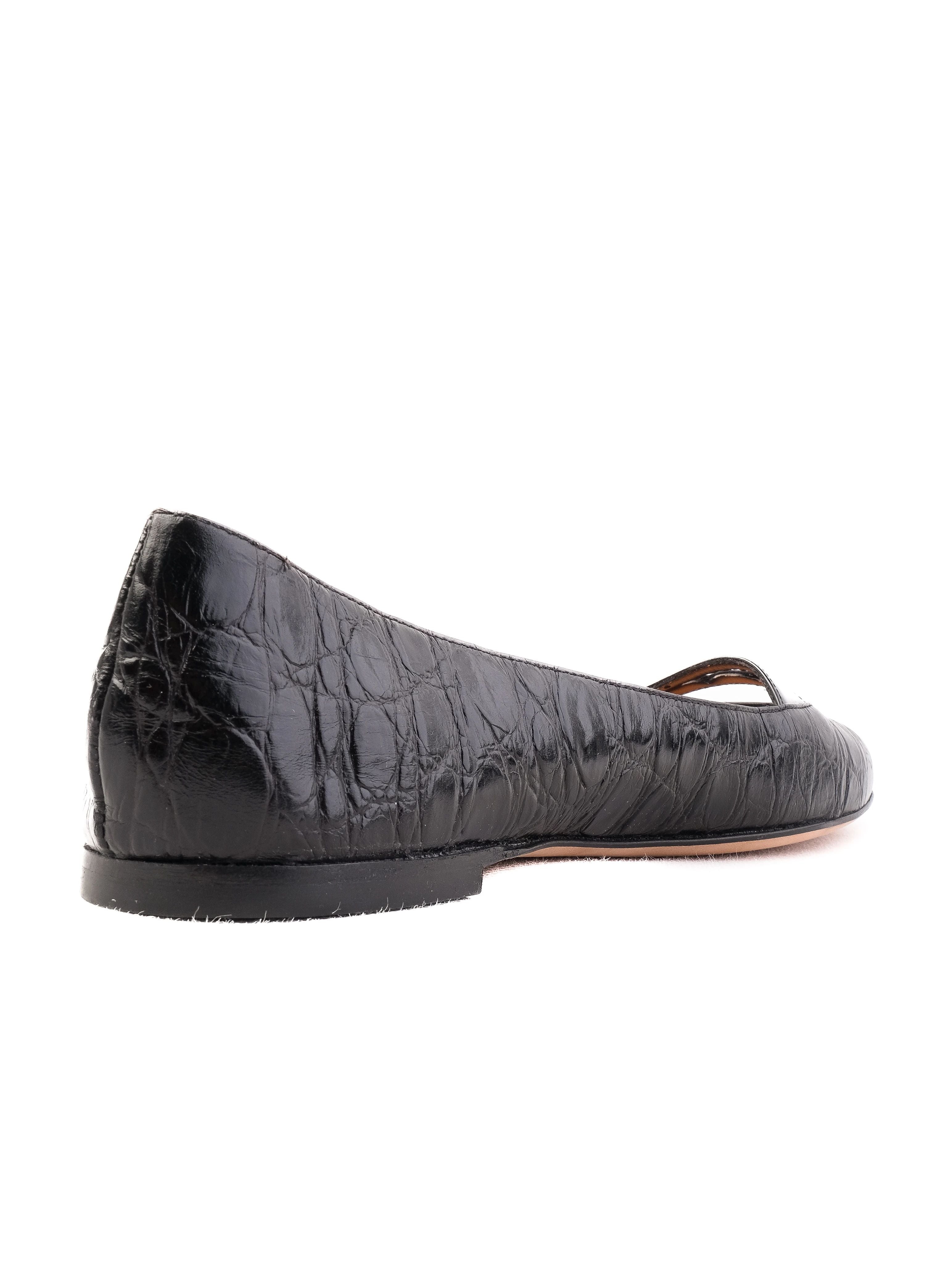 Perfect Vicini Black Leather Ballet Flats with Crocodile Texture