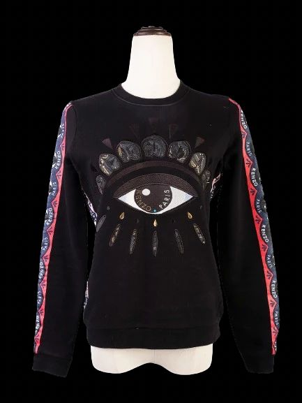 Excellent Kenzo Black Sweatshirt S Eye Design Colorful Stripes