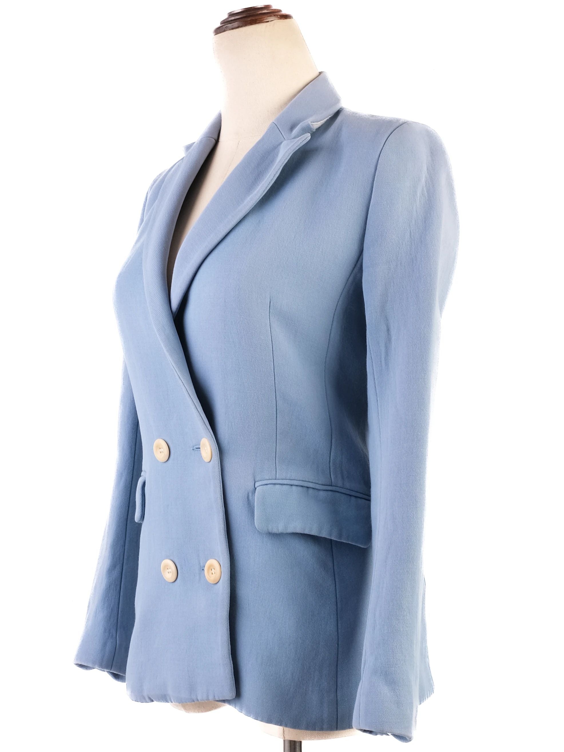 Excellent Sandro Blue Wool Double-Breasted Blazer Women Size Unknown