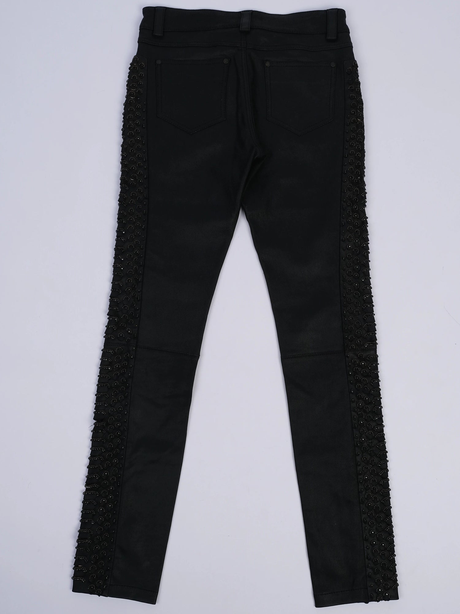 NEW Alice+Olivia Black Leather Pants with Beadwork Size M