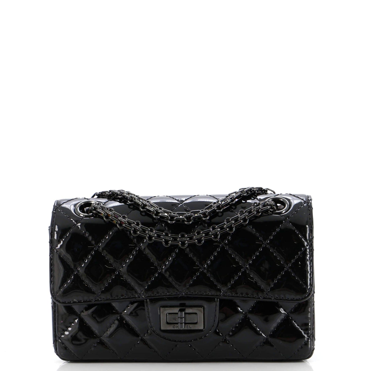 Chanel So Black Reissue 2.55 Flap Bag Quilted Patent Mini