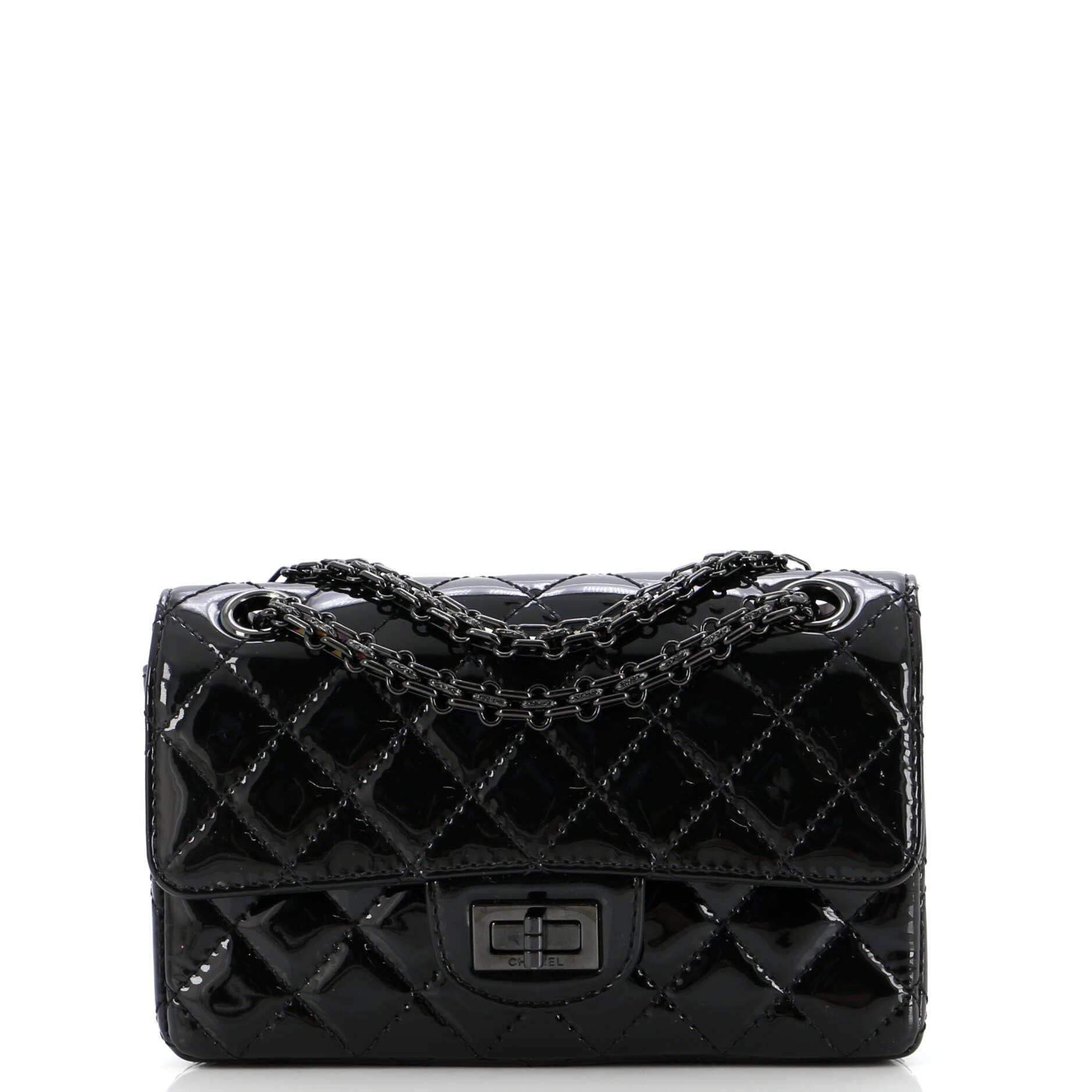 Chanel So Black Reissue 2.55 Flap Bag Quilted Patent Mini