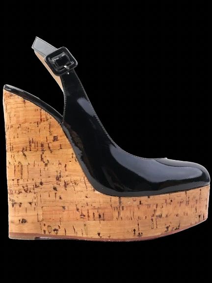 Christian Louboutin Black Leather Wedge Platform Shoes Size 35