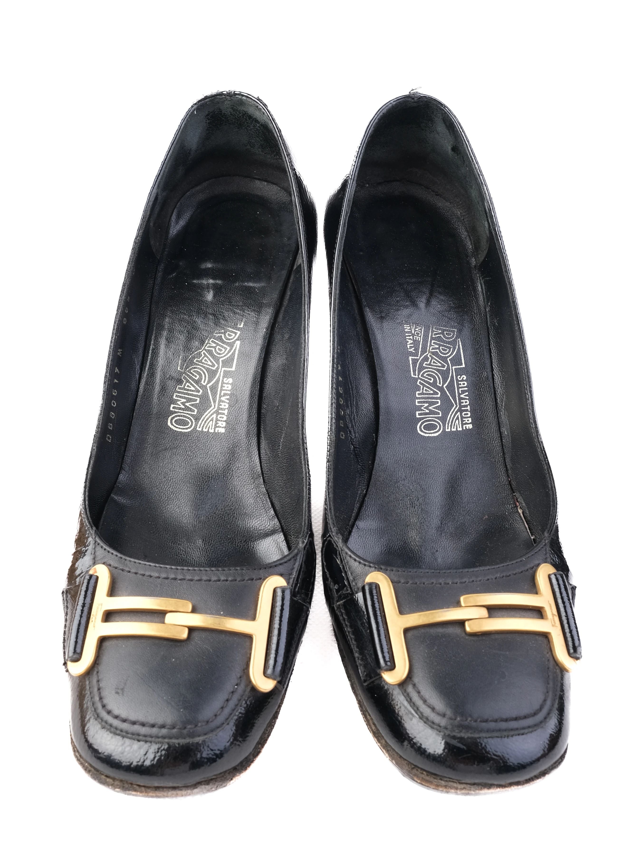 Good Salvatore Ferragamo Black Patent Leather Dress Shoes Size 38