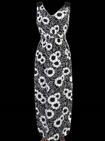 Excellent Prada Maxi Dress Black White Floral Silk Size S