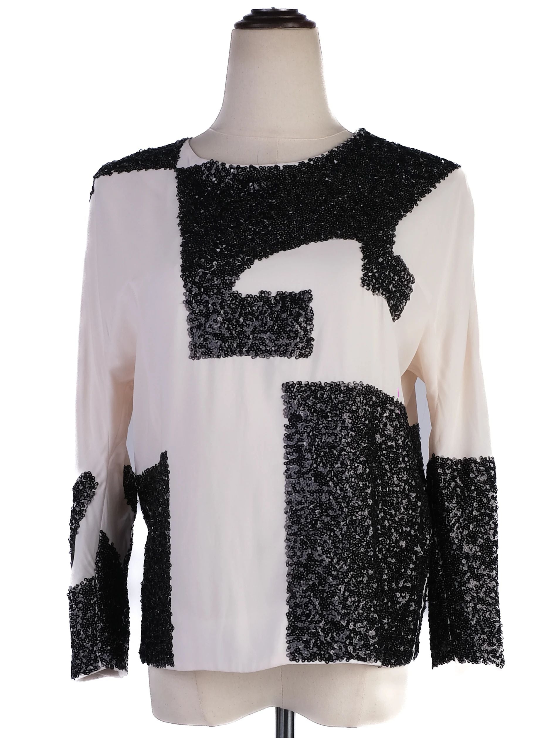 NEW By Malene Birger Long Sleeve Blouse XXS White Black Sequined Design