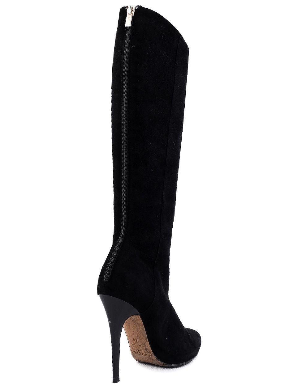 Excellent Jimmy Choo Black Genuine Suede High-Heeled Boots Size 37.5
