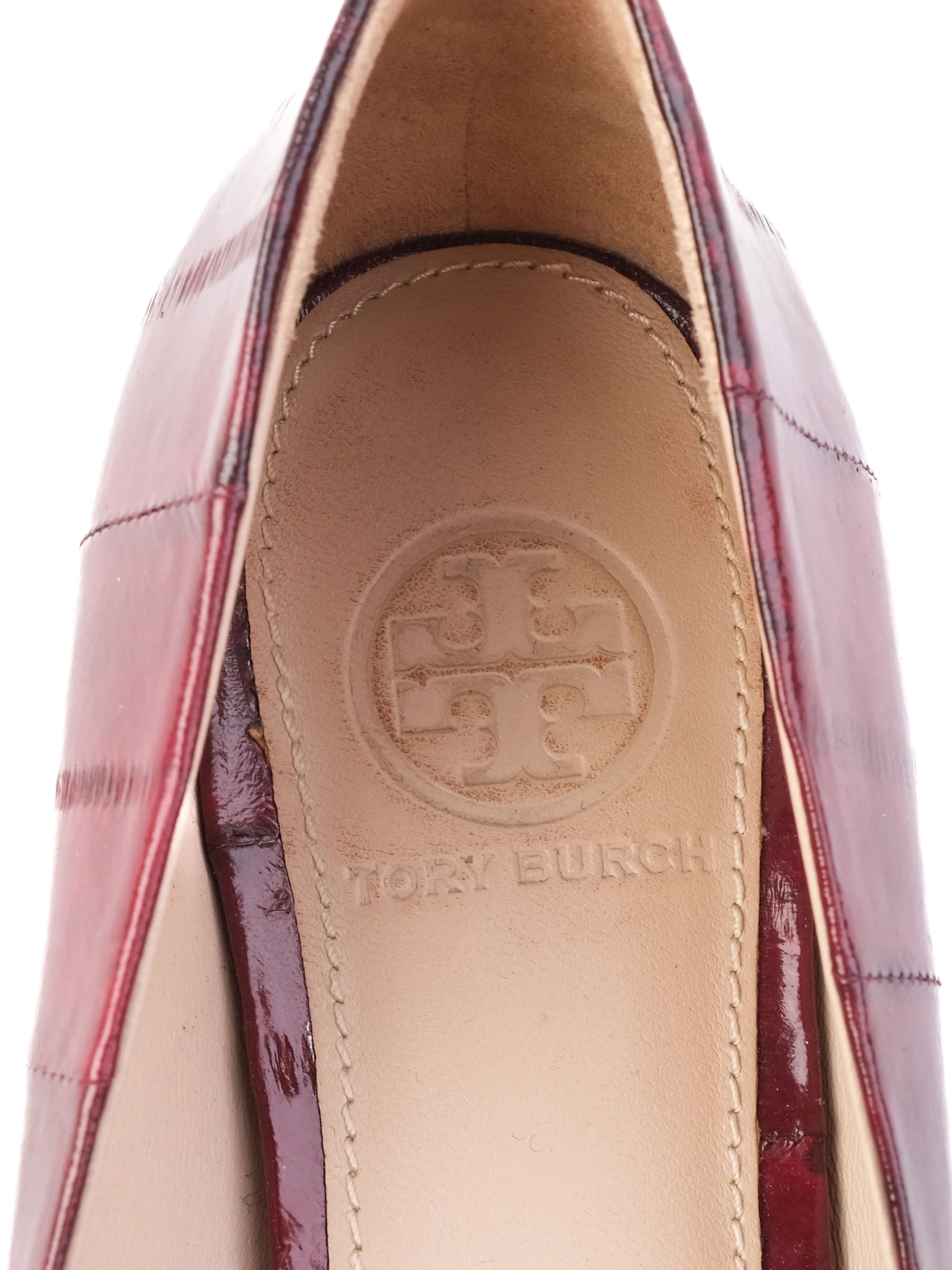 Excellent Tory Burch Red Leather Low Block Heel Shoes Size 37
