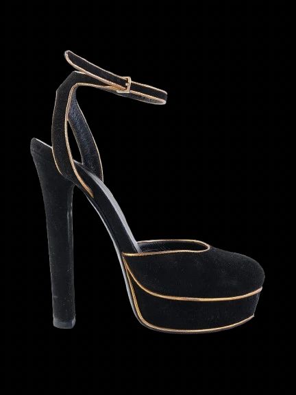 Excellent Gucci Black Genuine Suede Platform High-Heels Size 35