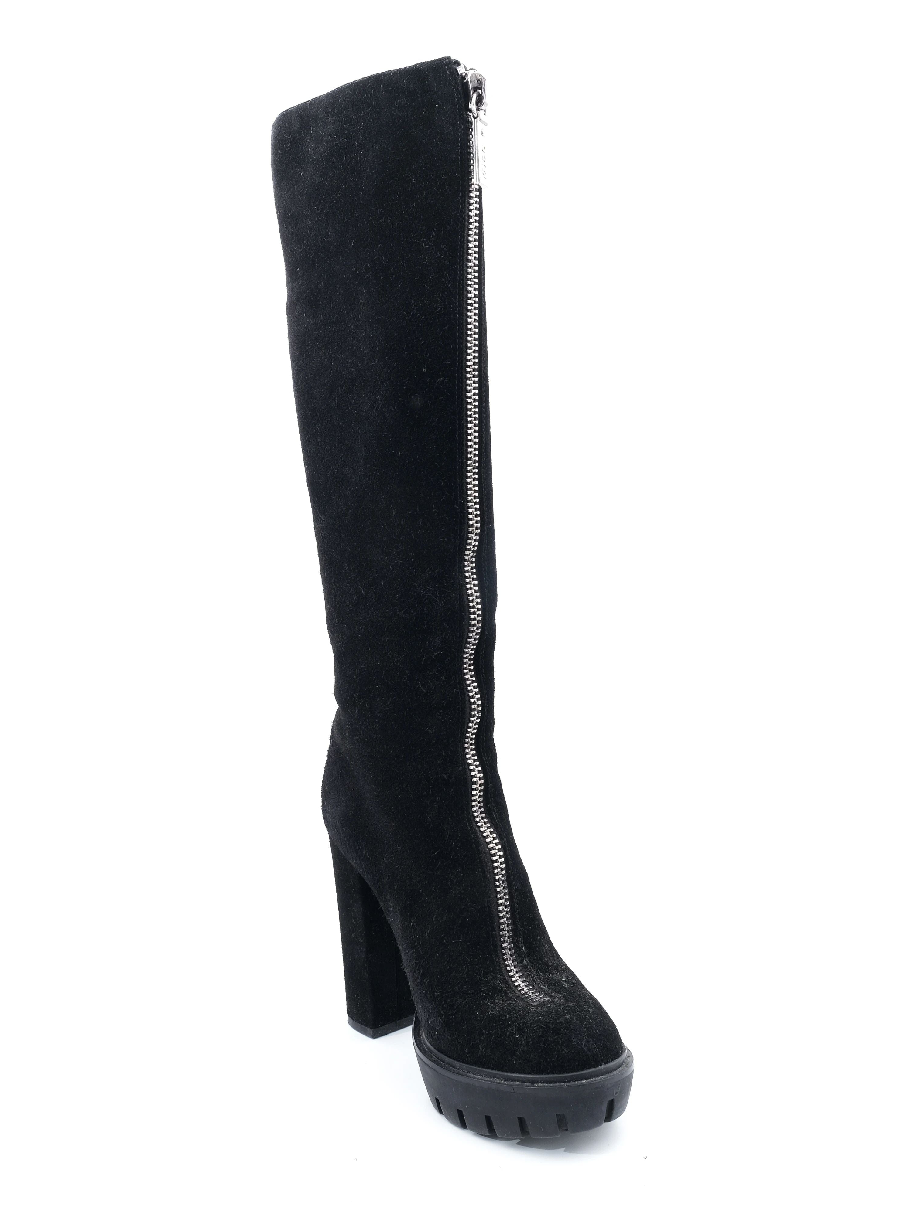 Perfect Kenzo Black Leather Knee-High Boots Size 36 with Block Heels
