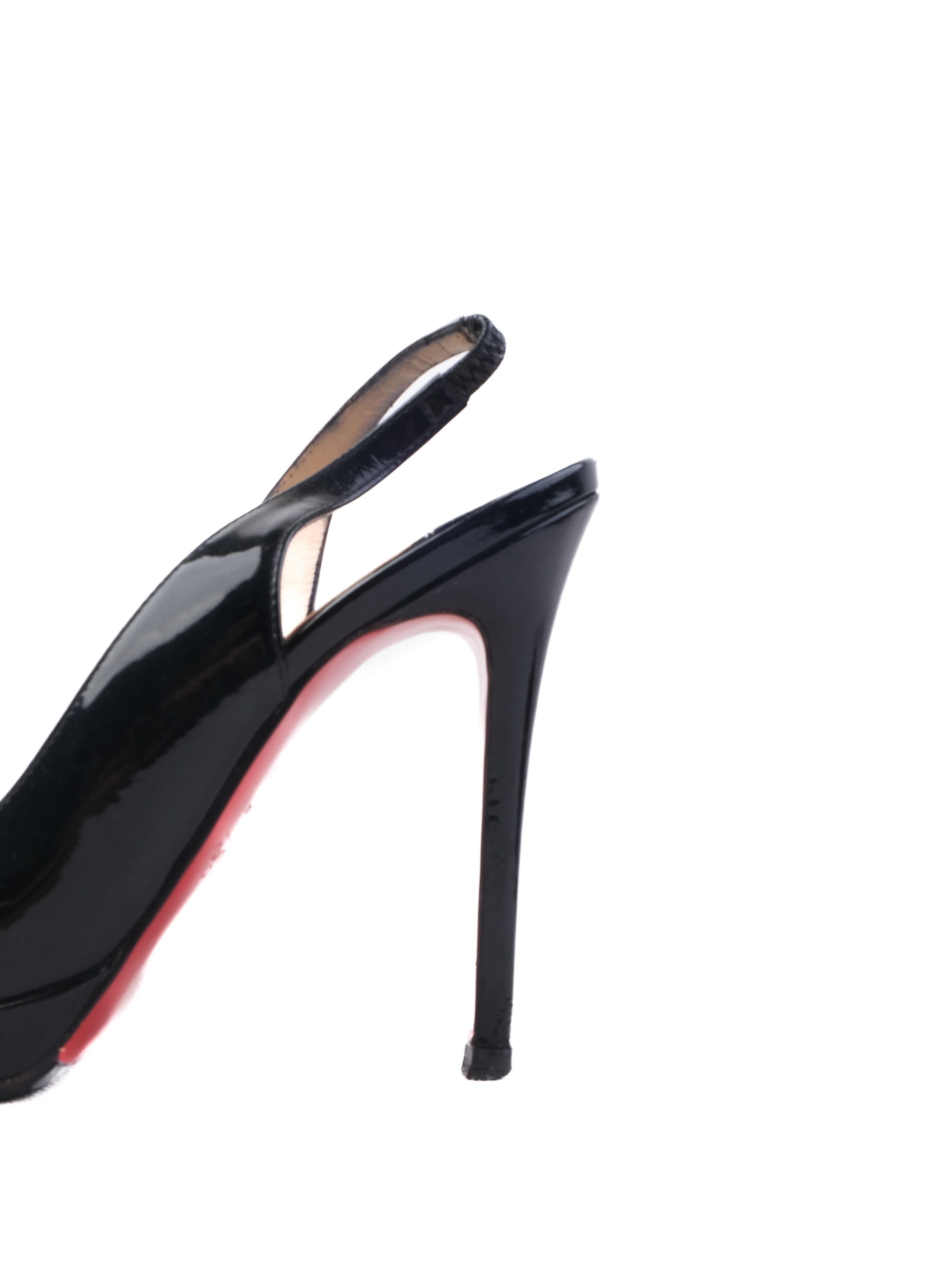 Good Condition Christian Louboutin Black Leather Slingback Size 38