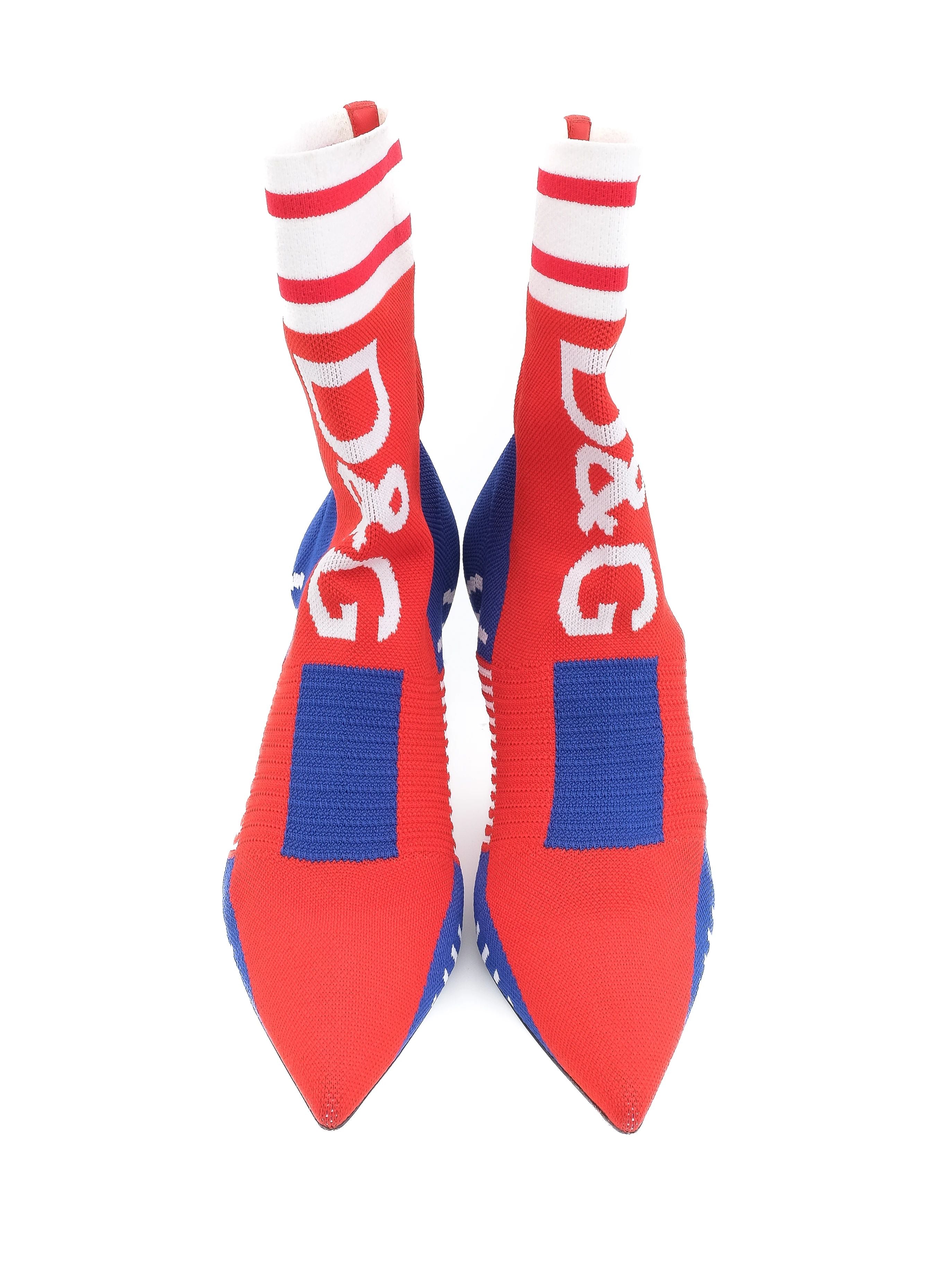 Dolce Gabbana Excellent Condition Sporty Sock Boots Red Blue White