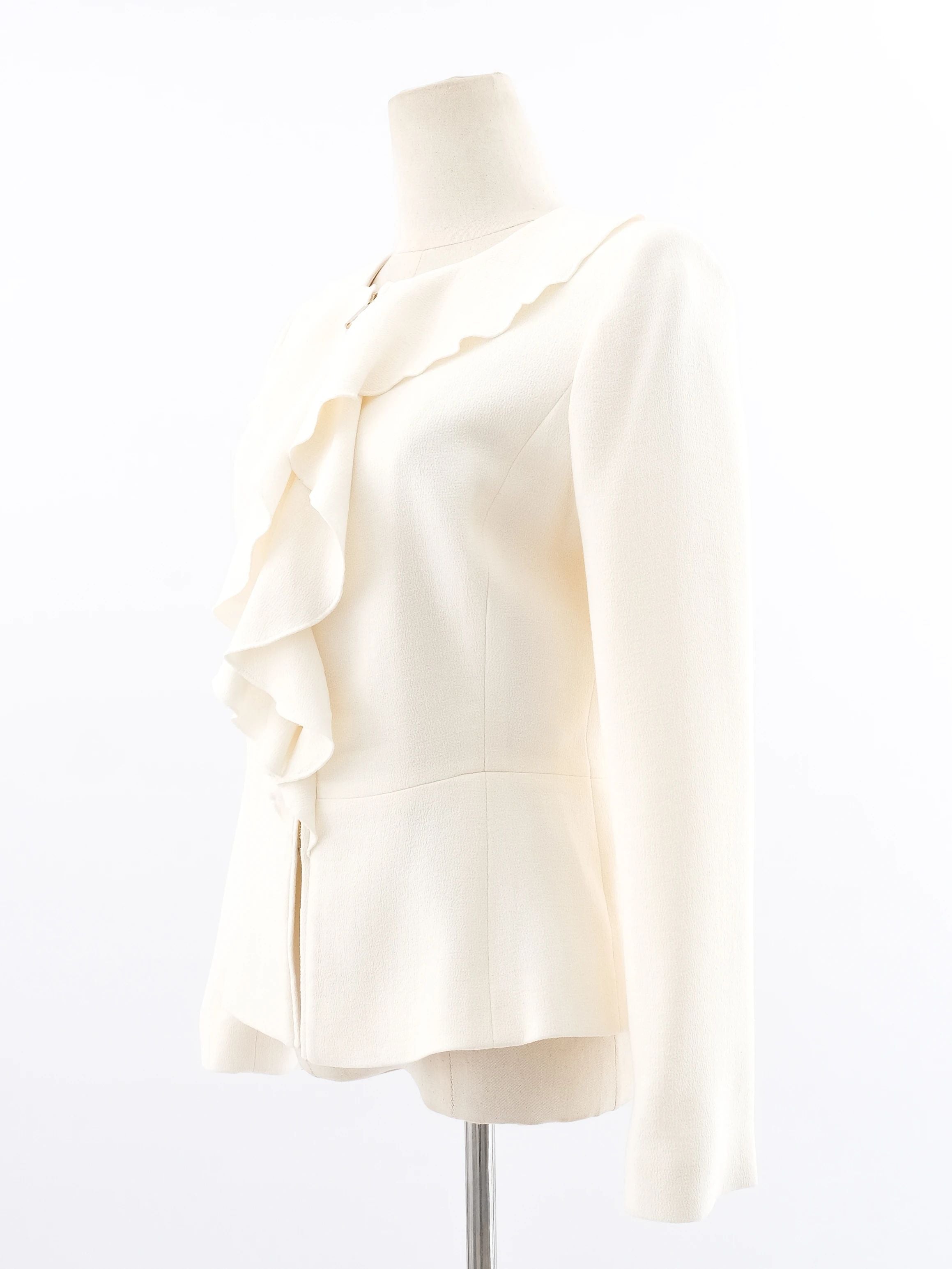 NEW Luisa Spagnoli Yellow Wool Blazer Size L with Ruffled Details