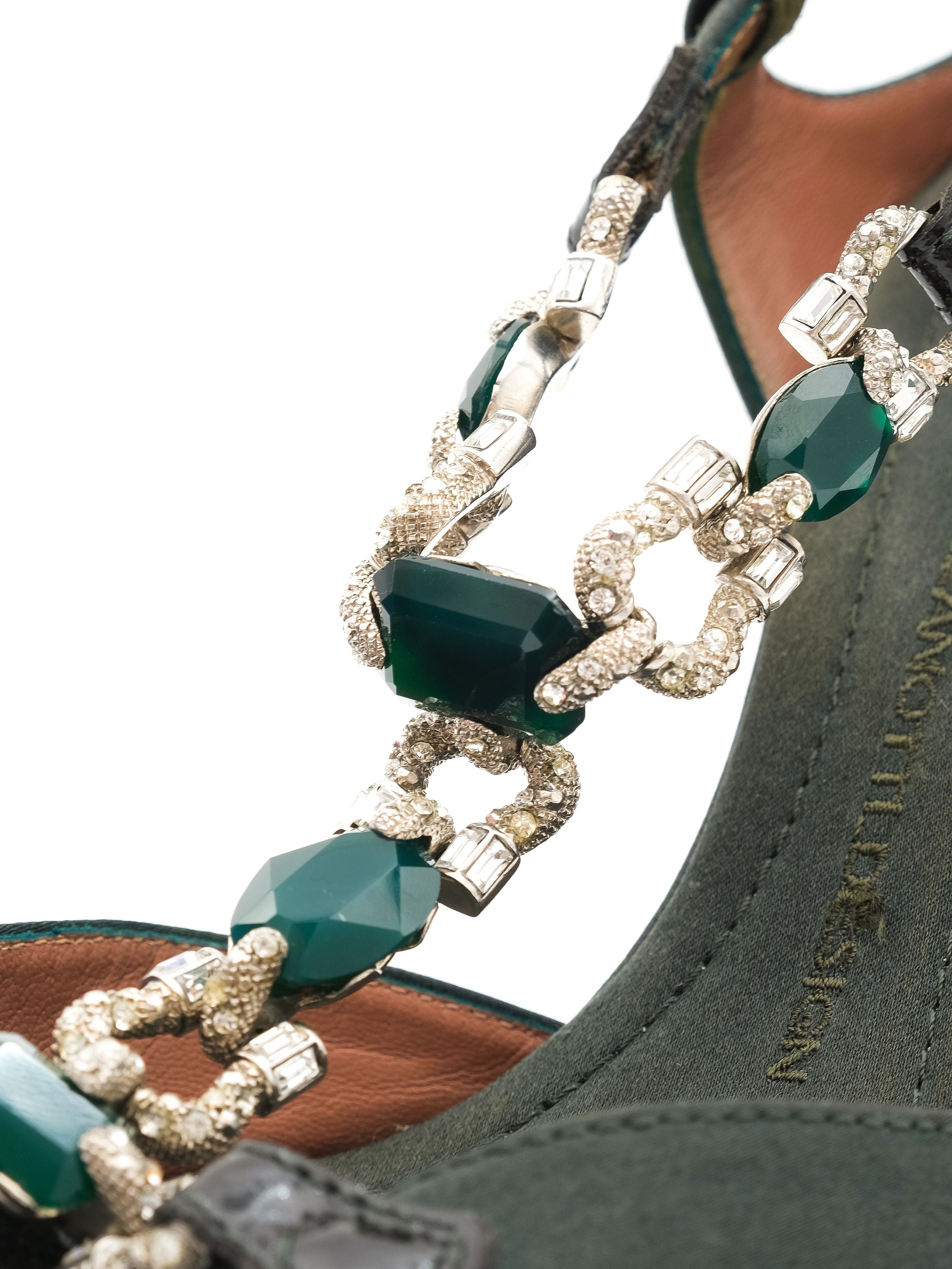 Giuseppe Zanotti Green Satin High-Heeled Sandals Size 37 Excellent