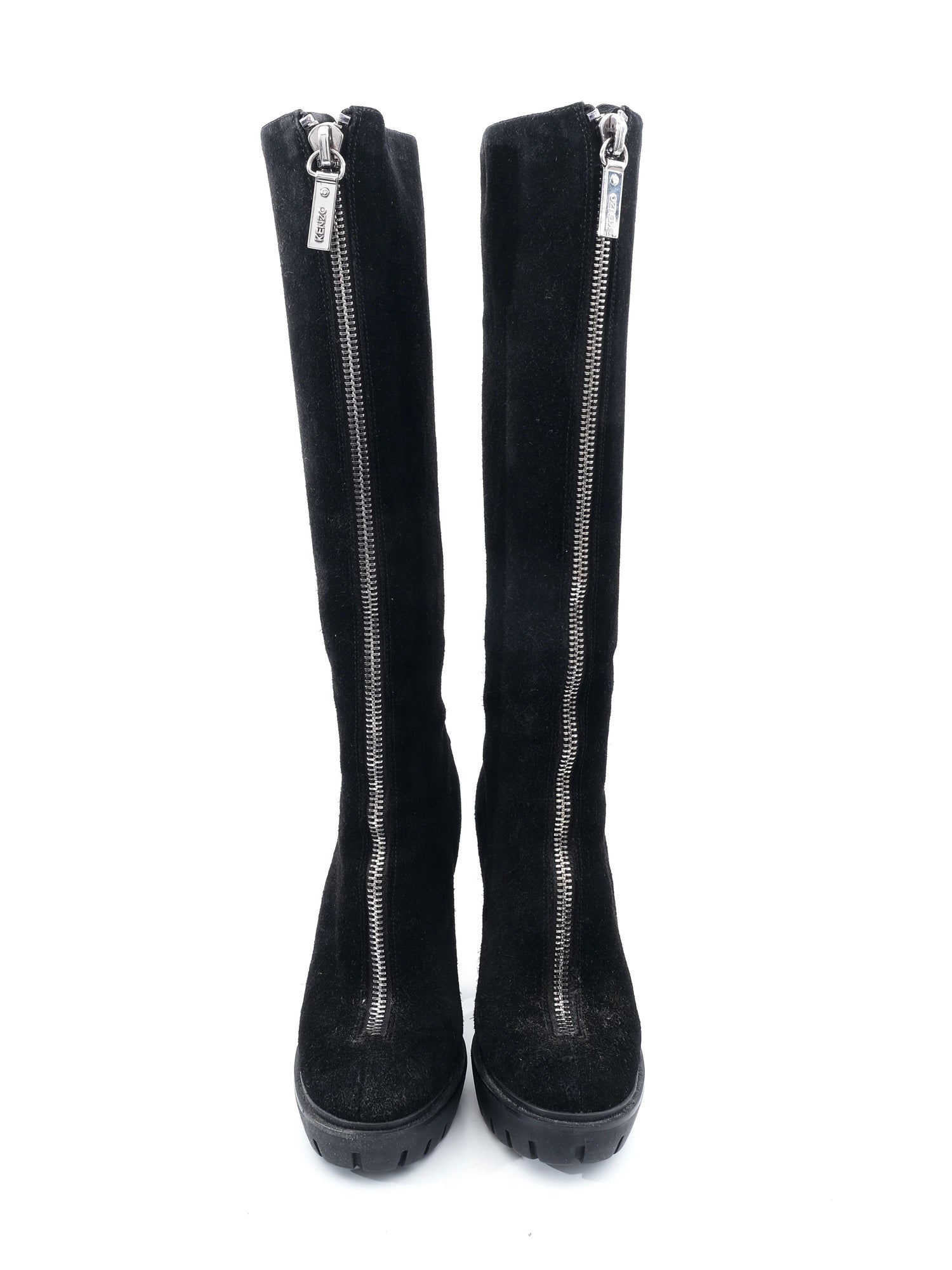 Perfect Kenzo Black Leather Knee-High Boots Size 36 with Block Heels