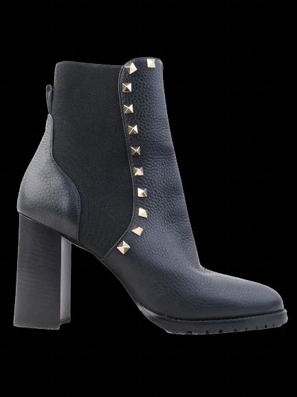 Valentino Black Leather Ankle Boots with Chunky Heel Size 39