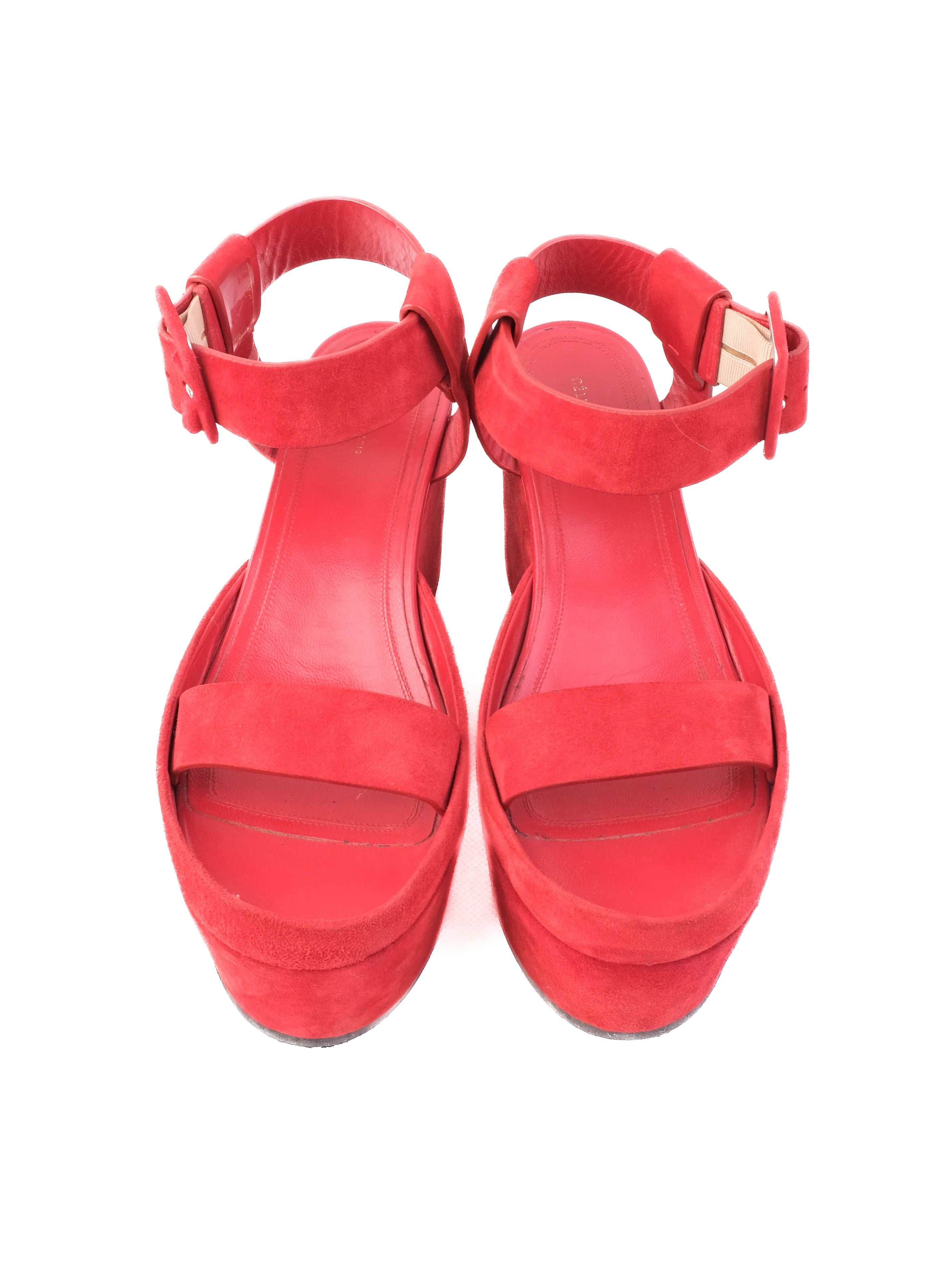 Celine Red Genuine Suede Platform Sandals Size 38 Perfect Condition