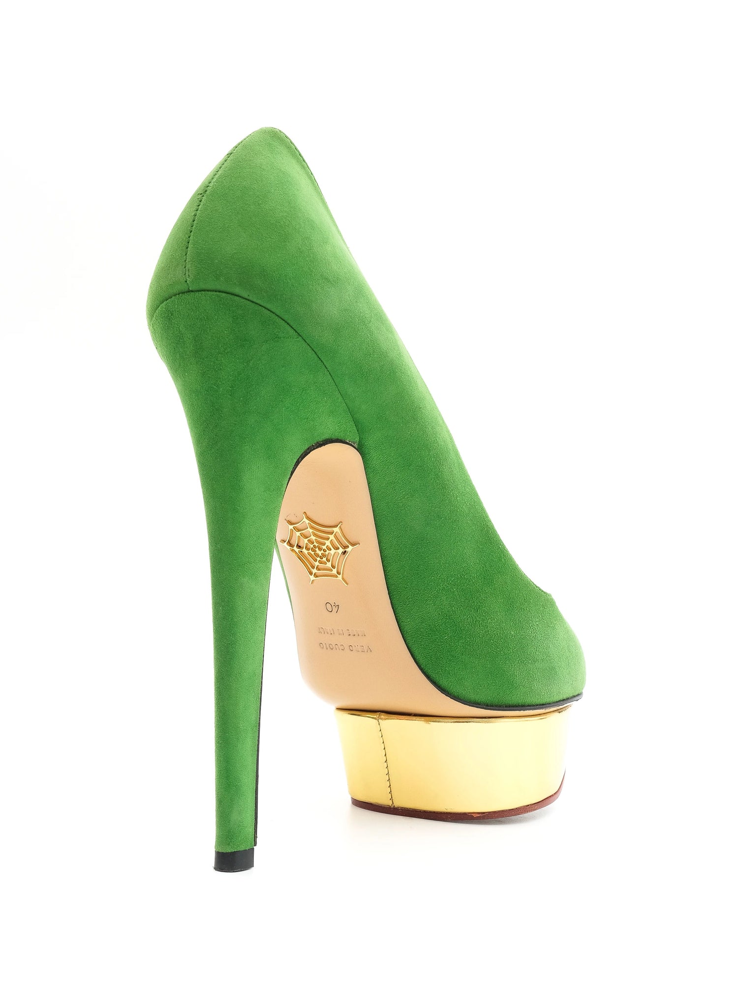 Excellent Charlotte Olympia Green Leather High-Heeled Platform Shoes Size 40