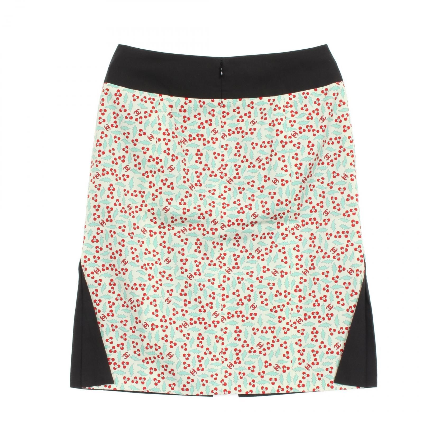 Chanel Green Multicolor Coco Mark Skirt Cotton P 22950