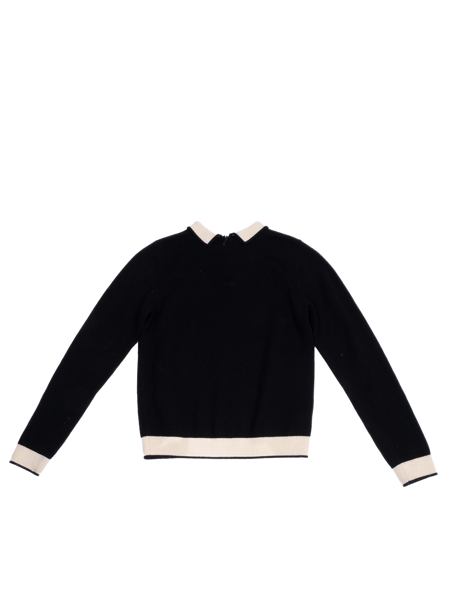 Excellent Bonpoint Black Wool Sweater with Beige Accents, Size 10