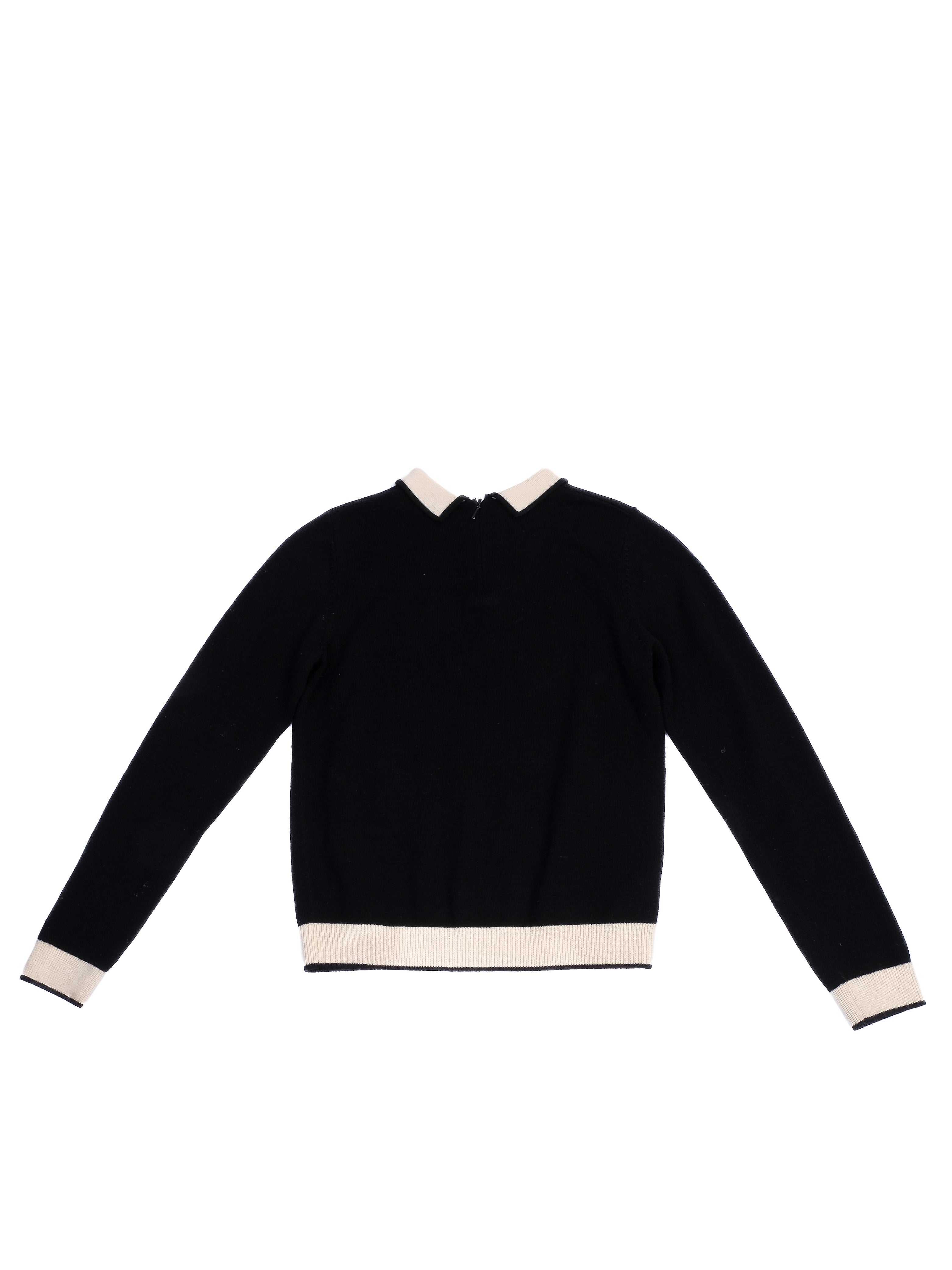 Excellent Bonpoint Black Wool Sweater with Beige Accents, Size 10