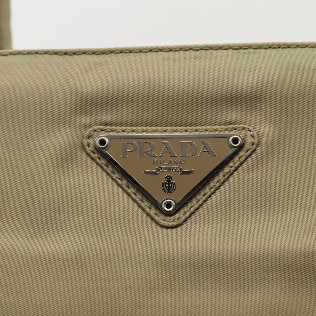 Prada Hand Bag Nylon Beige Silver Auth