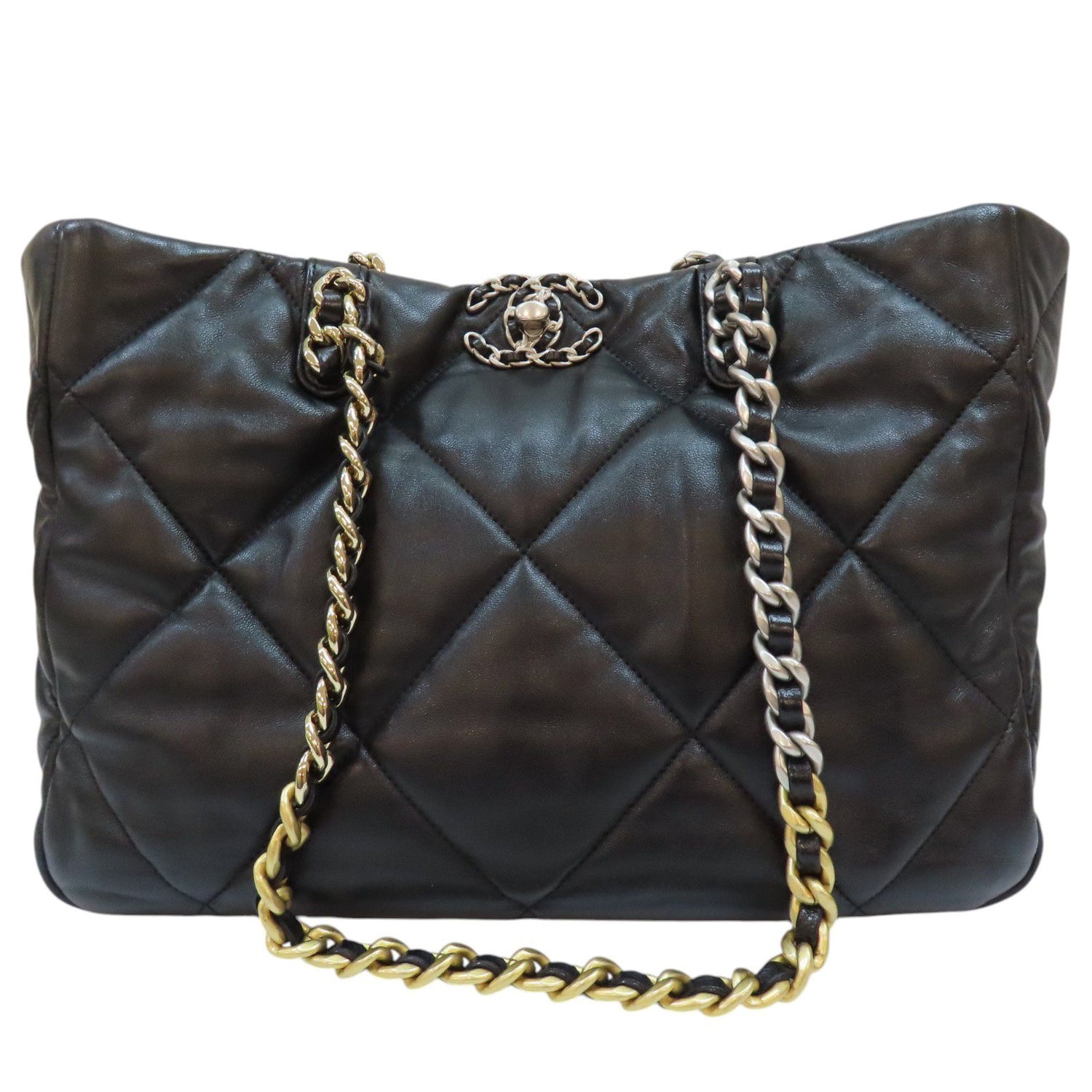 Chanel 19 Shopping Tote Bag Black Quilted Lambskin As 3660