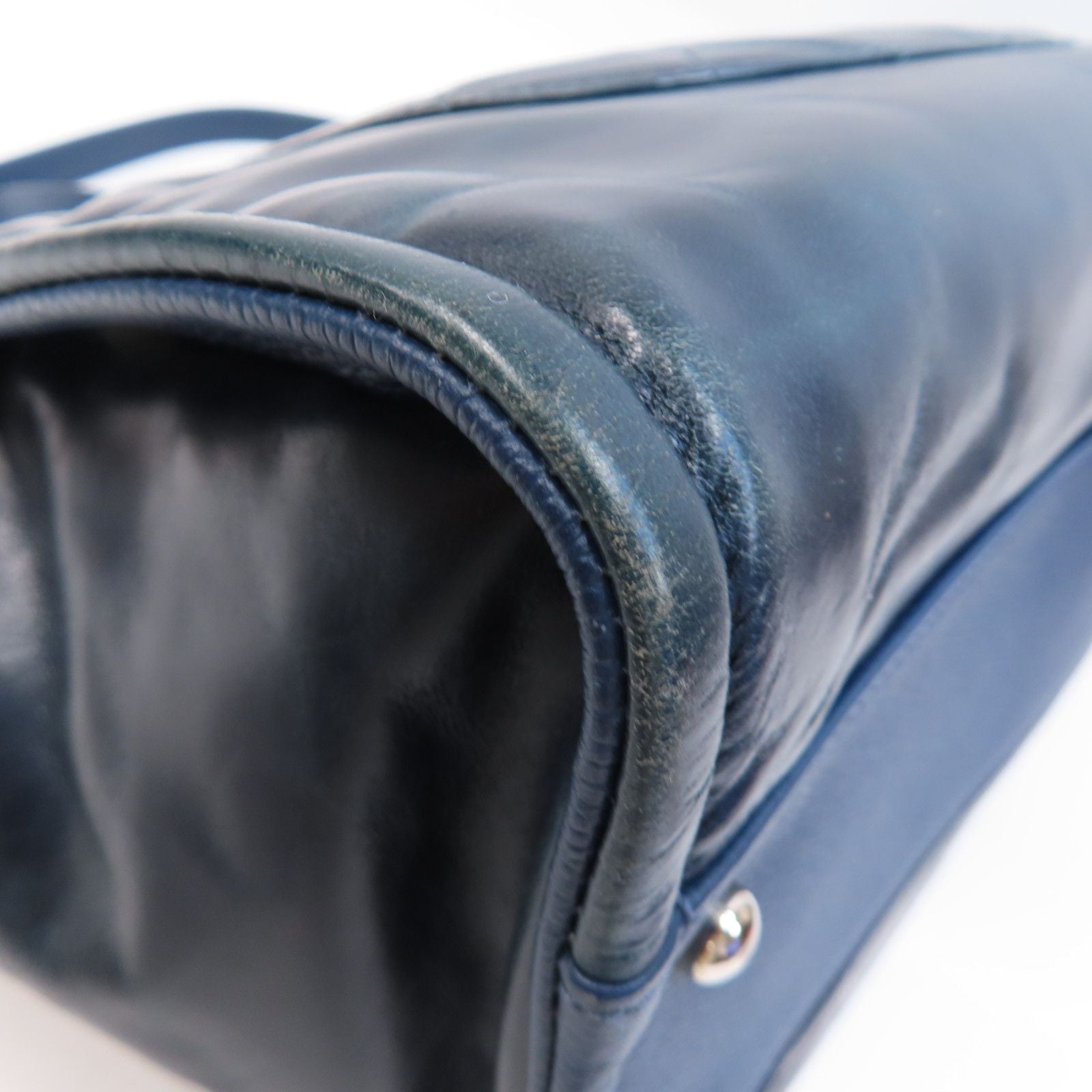 Chanel Blue Cowhide Leather Tote Ginpaku Hand-turned Bag Blue Tote Bag Calfskin (cowhide)