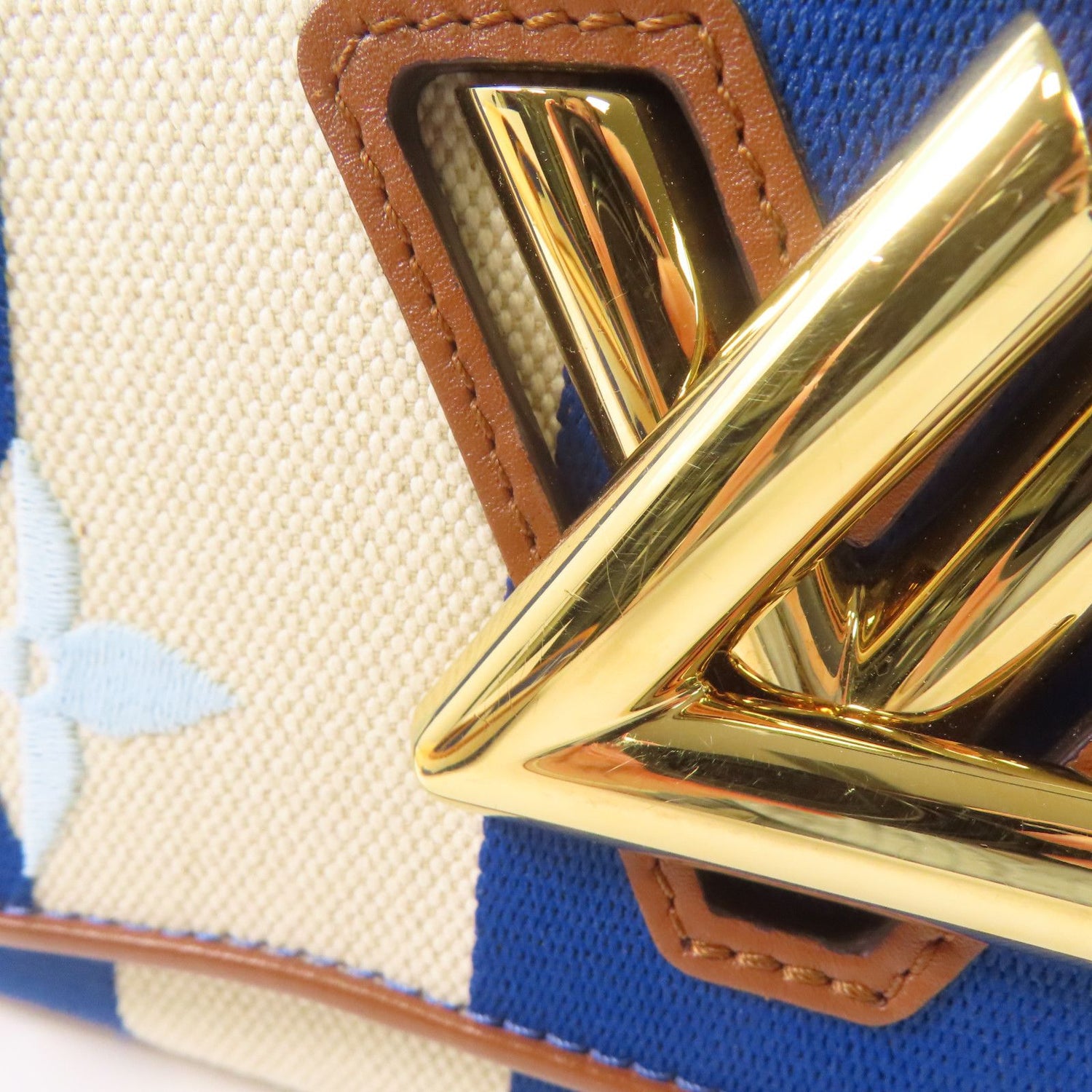 Louis Vuitton Canvas/leather Twist Gold Shoulder Back Bag Blue/white/black Blue White Blue/white/brown Shoulder Bag M 57