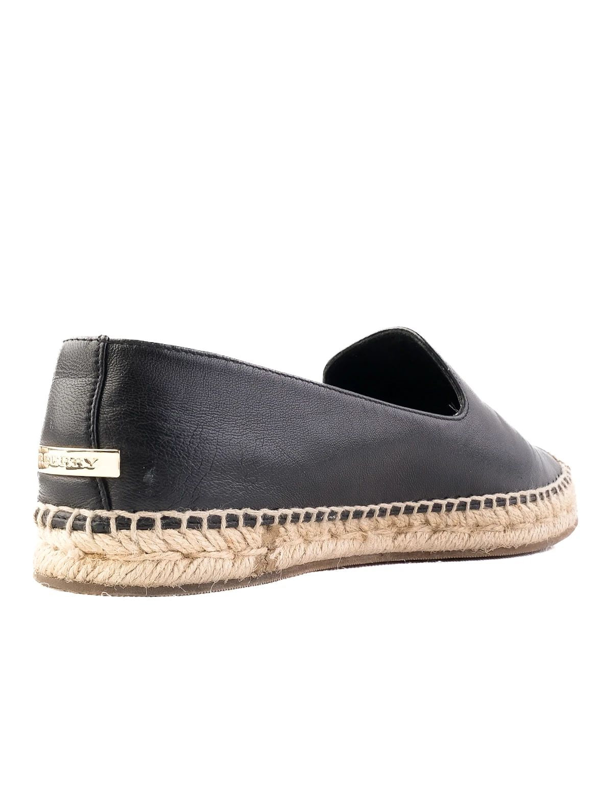 Burberry Black Leather Espadrille Shoes with White Tassel