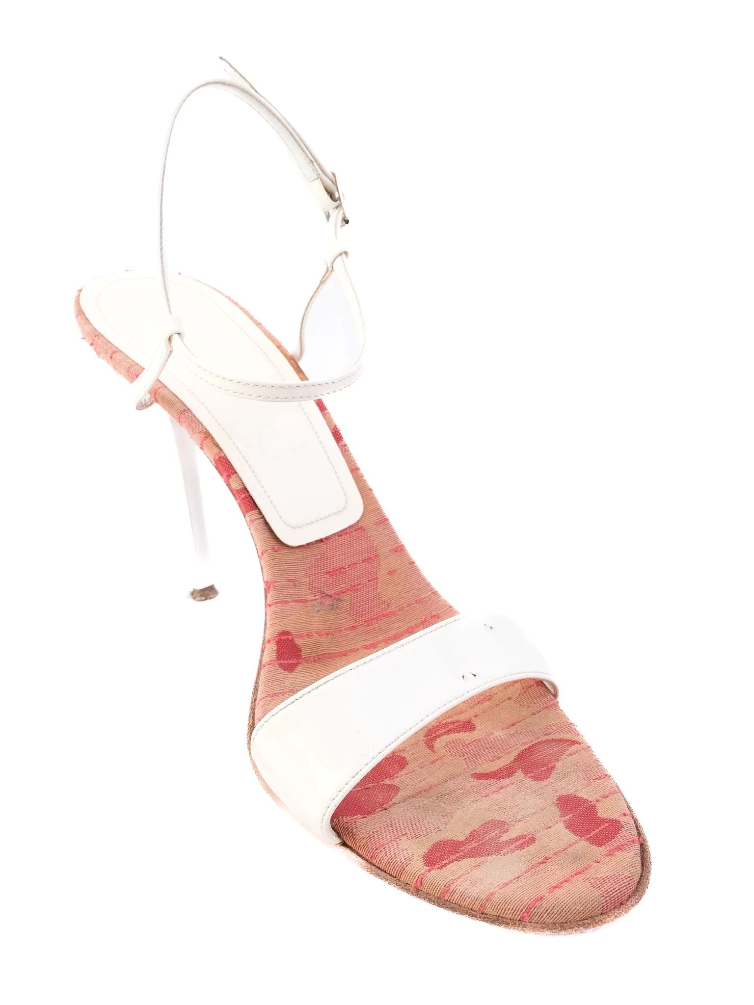 Casadei Excellent Condition White High-Heeled Sandals with Pink Insole