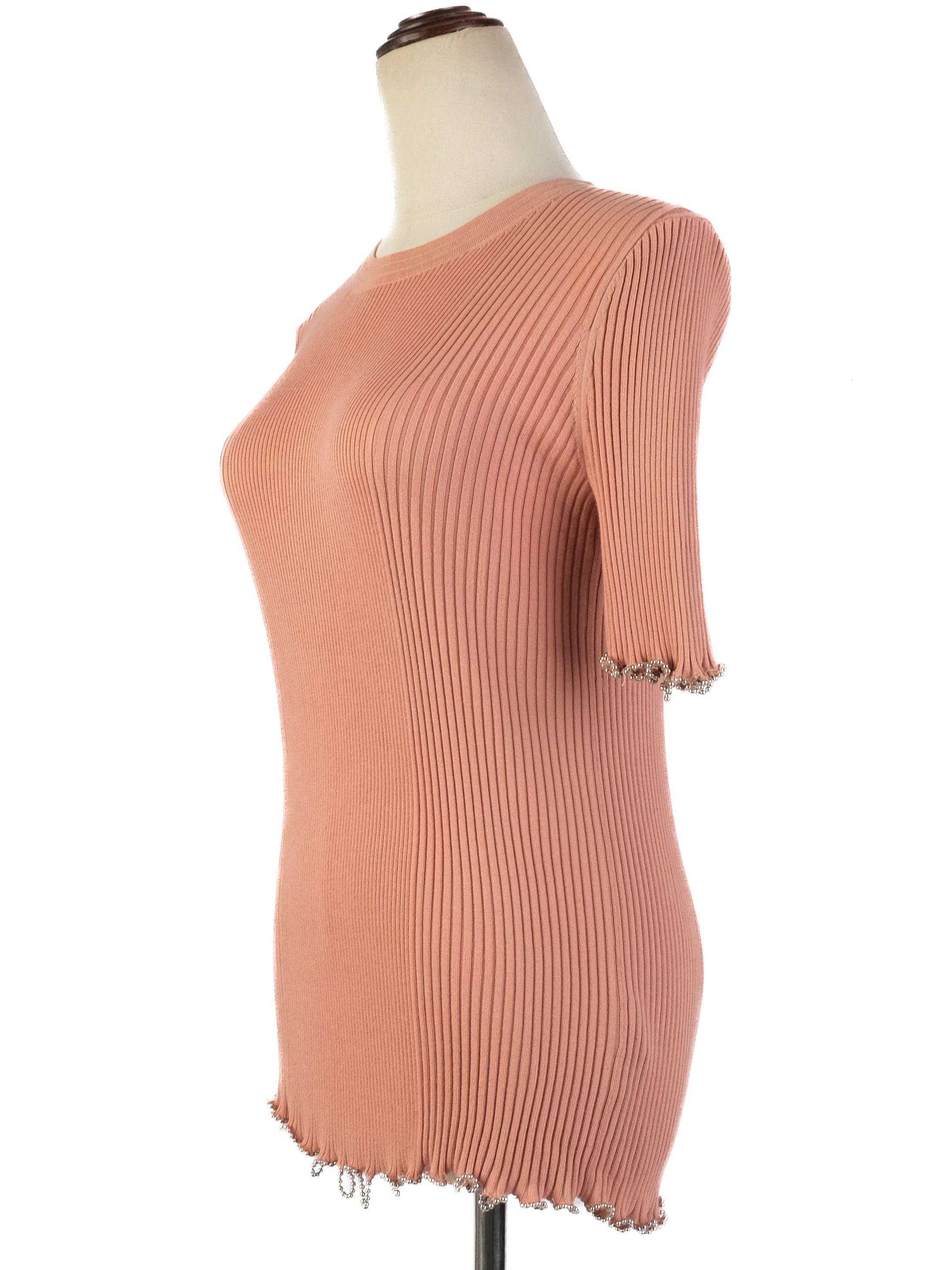 Excellent Alexander Wang Pink Cotton Ribbed Knit Top Size L