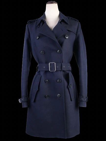 Burberry Blue Wool Trench Coat Women&