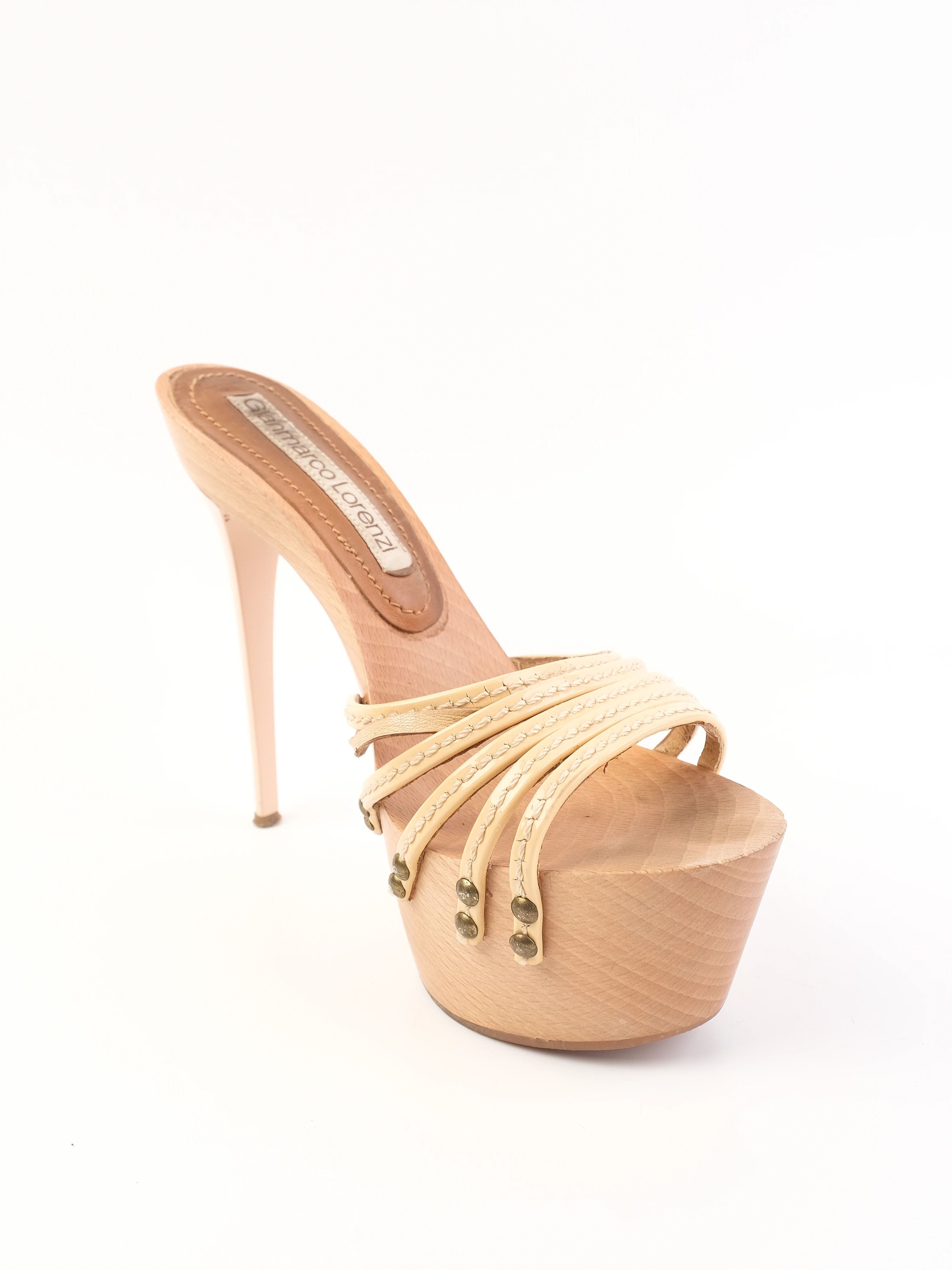 Excellent Gianmarco Lorenzi Orange Leather Stiletto Sandals Size 39