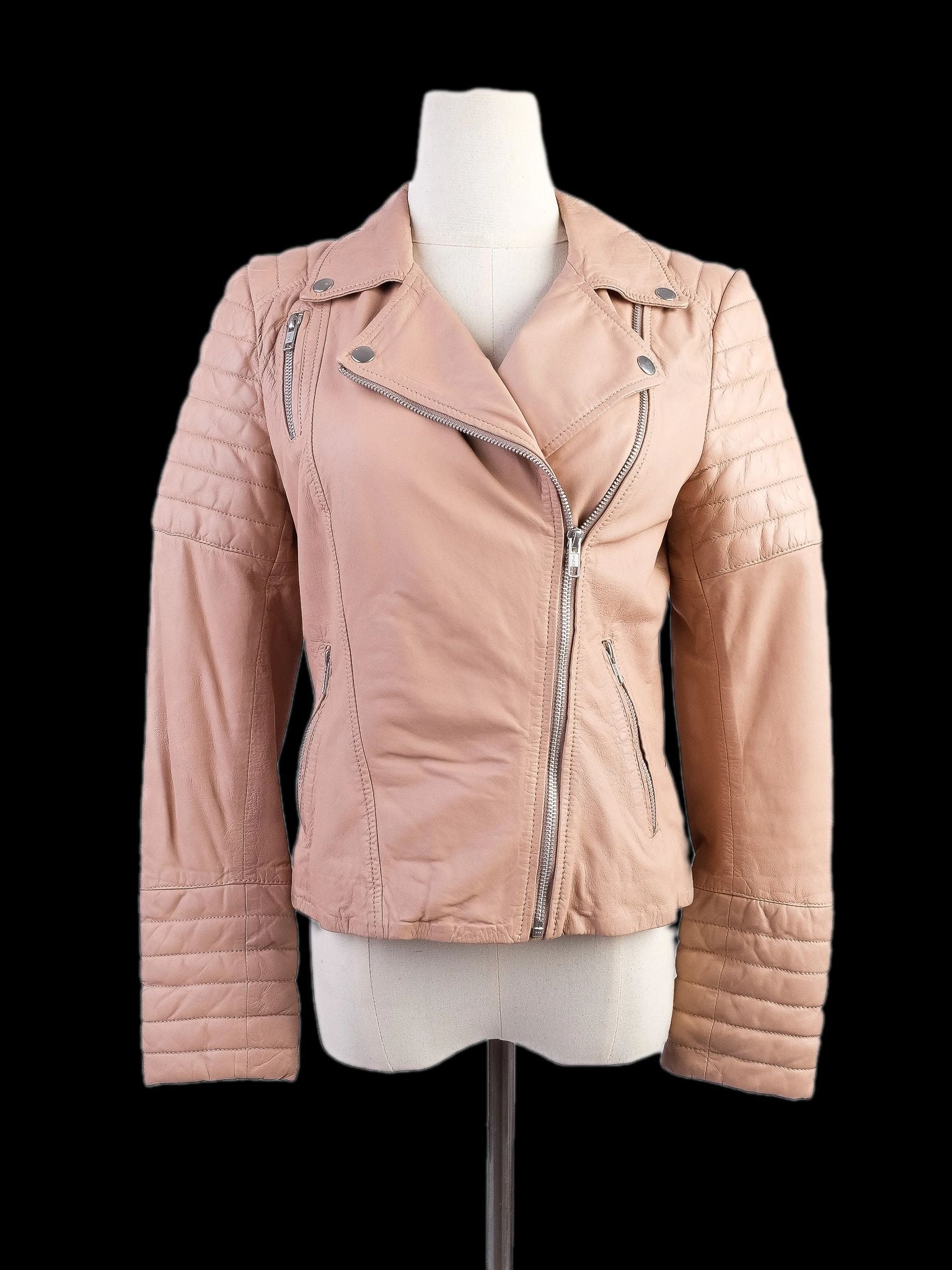 Excellent Muubaa Black Leather Biker Jacket Size S