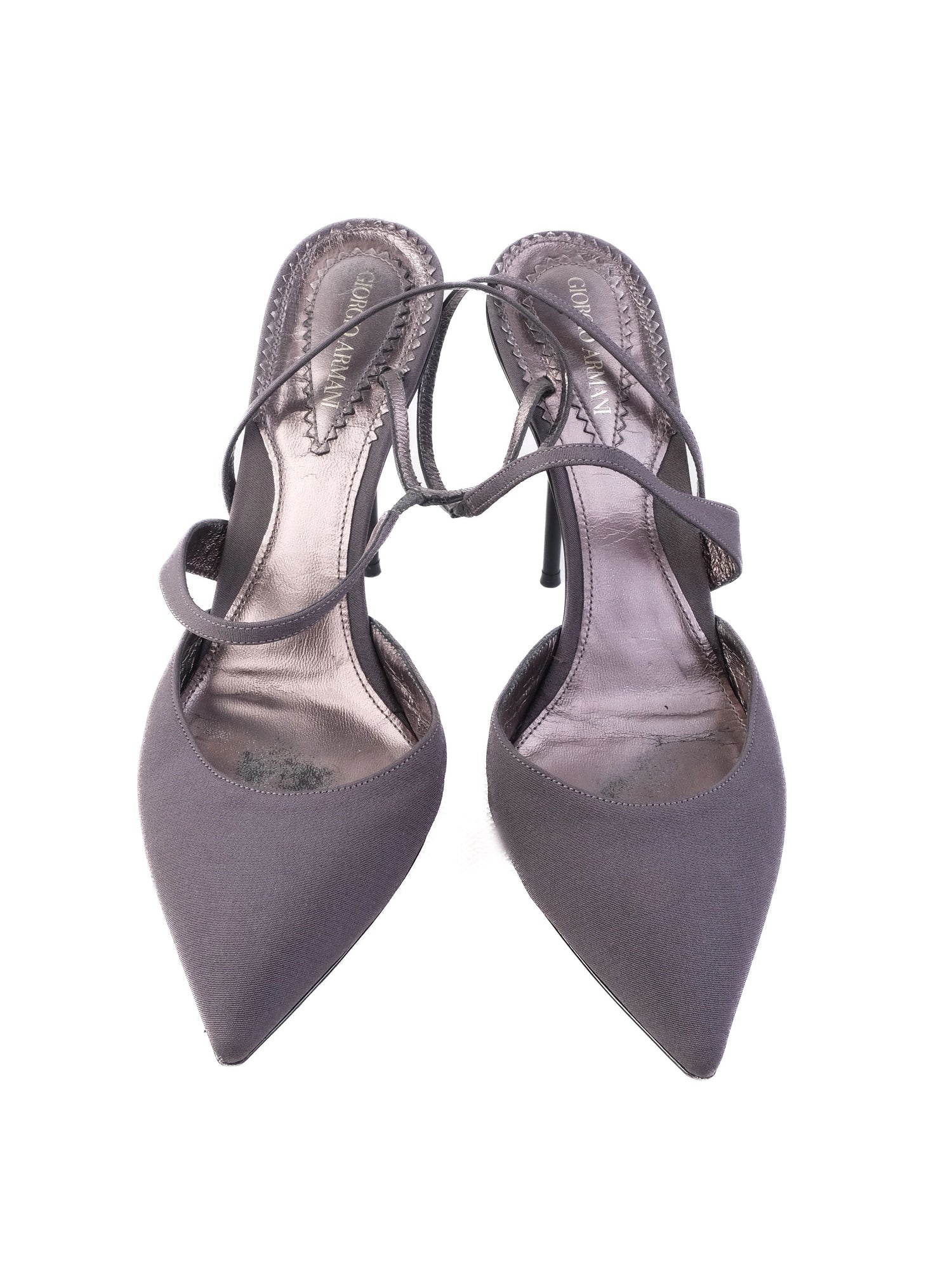 Excellent Giorgio Armani Gray Leather Slingback High-Heels Size 38