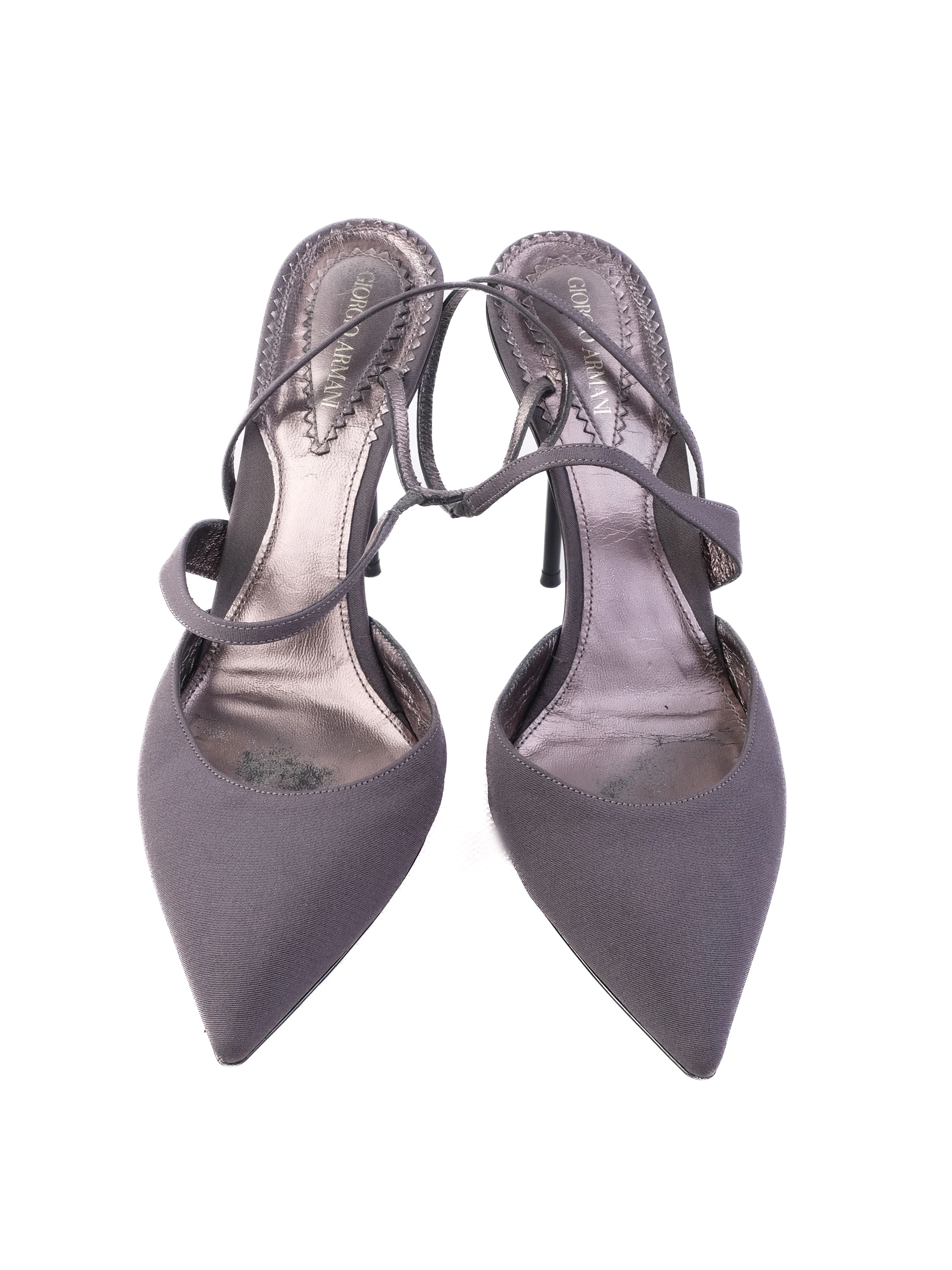 Excellent Giorgio Armani Gray Leather Slingback High-Heels Size 38