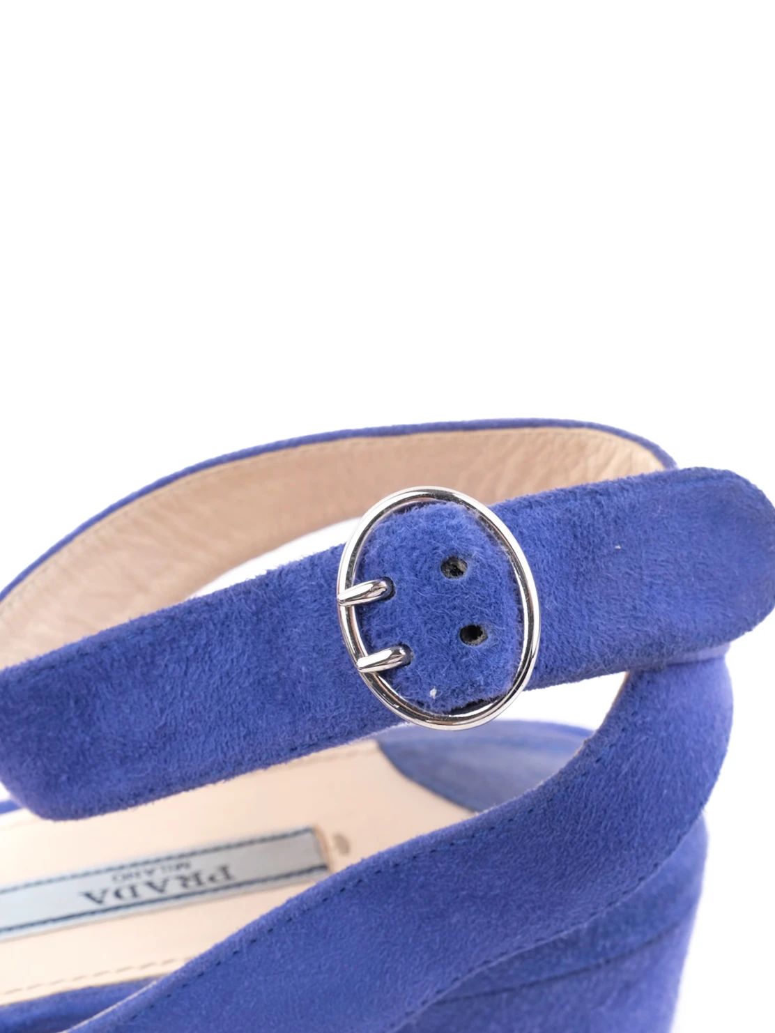 Excellent Prada Blue Platform Sandals Suede Size 40 with Buckle