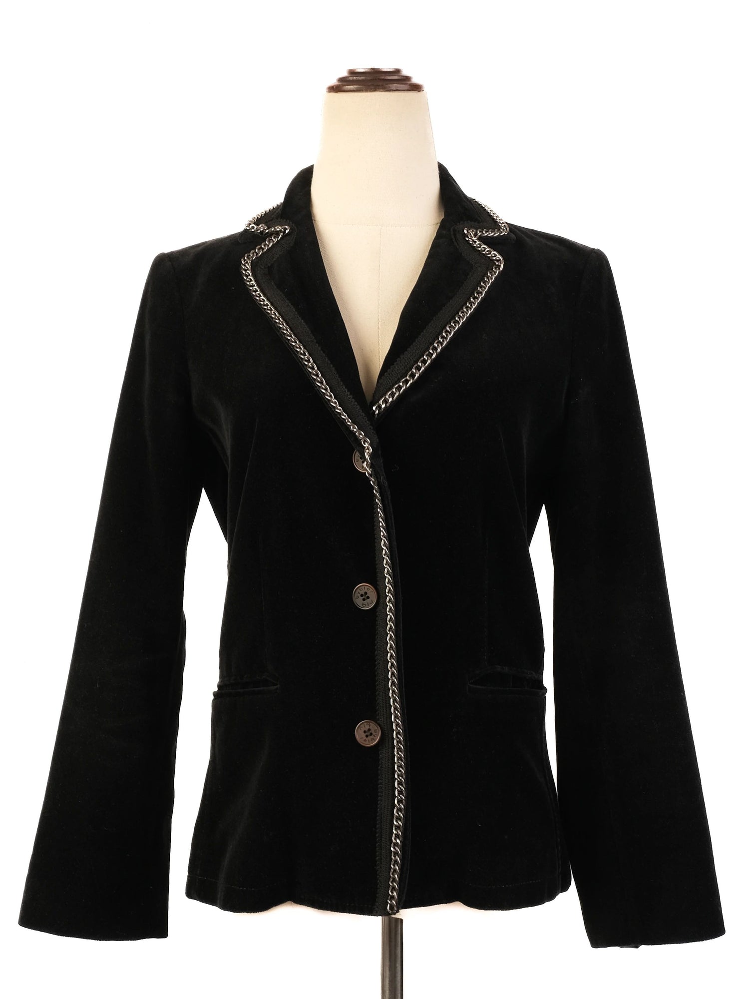Excellent Byblos Black Velvet Blazer M Women with Chain Detailing
