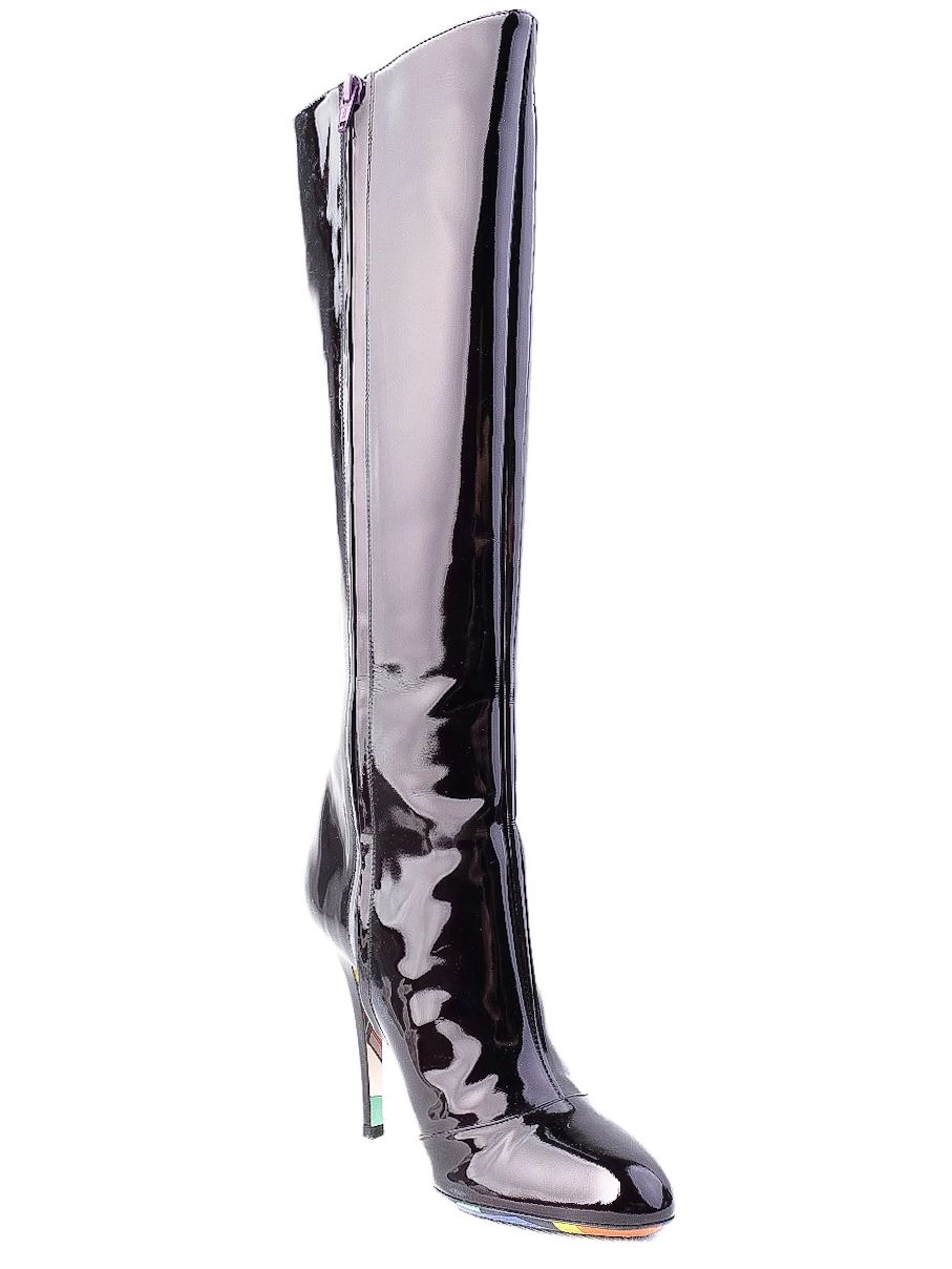 Excellent Emilio Pucci Black Leather High-Heeled Boot Size 38