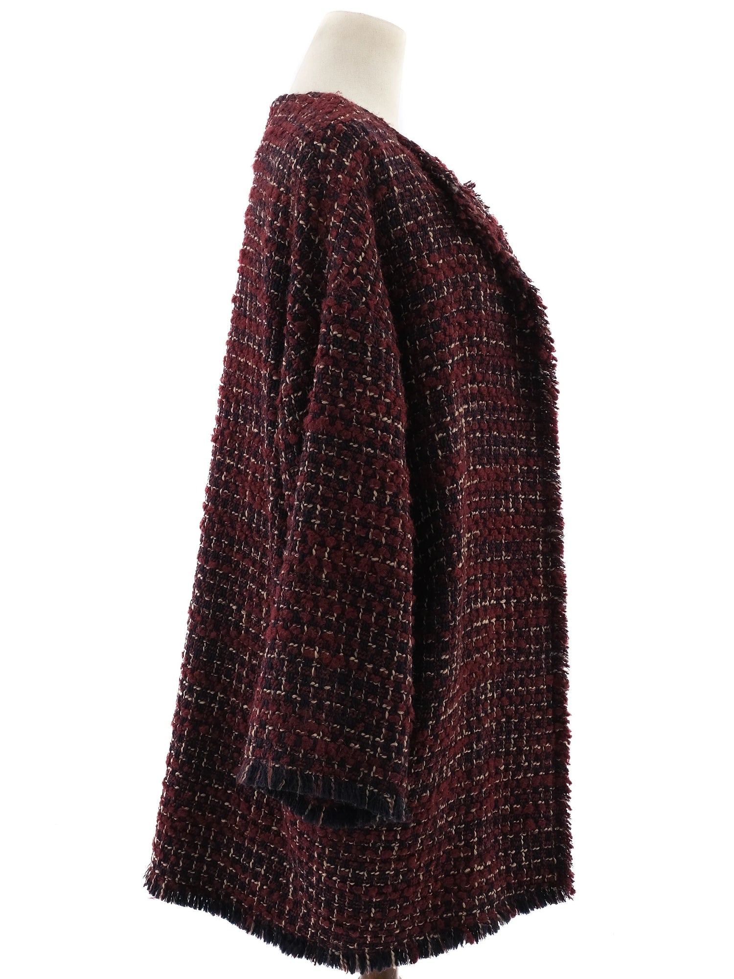 Excellent Gerard Darel Wool Coat XL Burgundy Black White Tweed