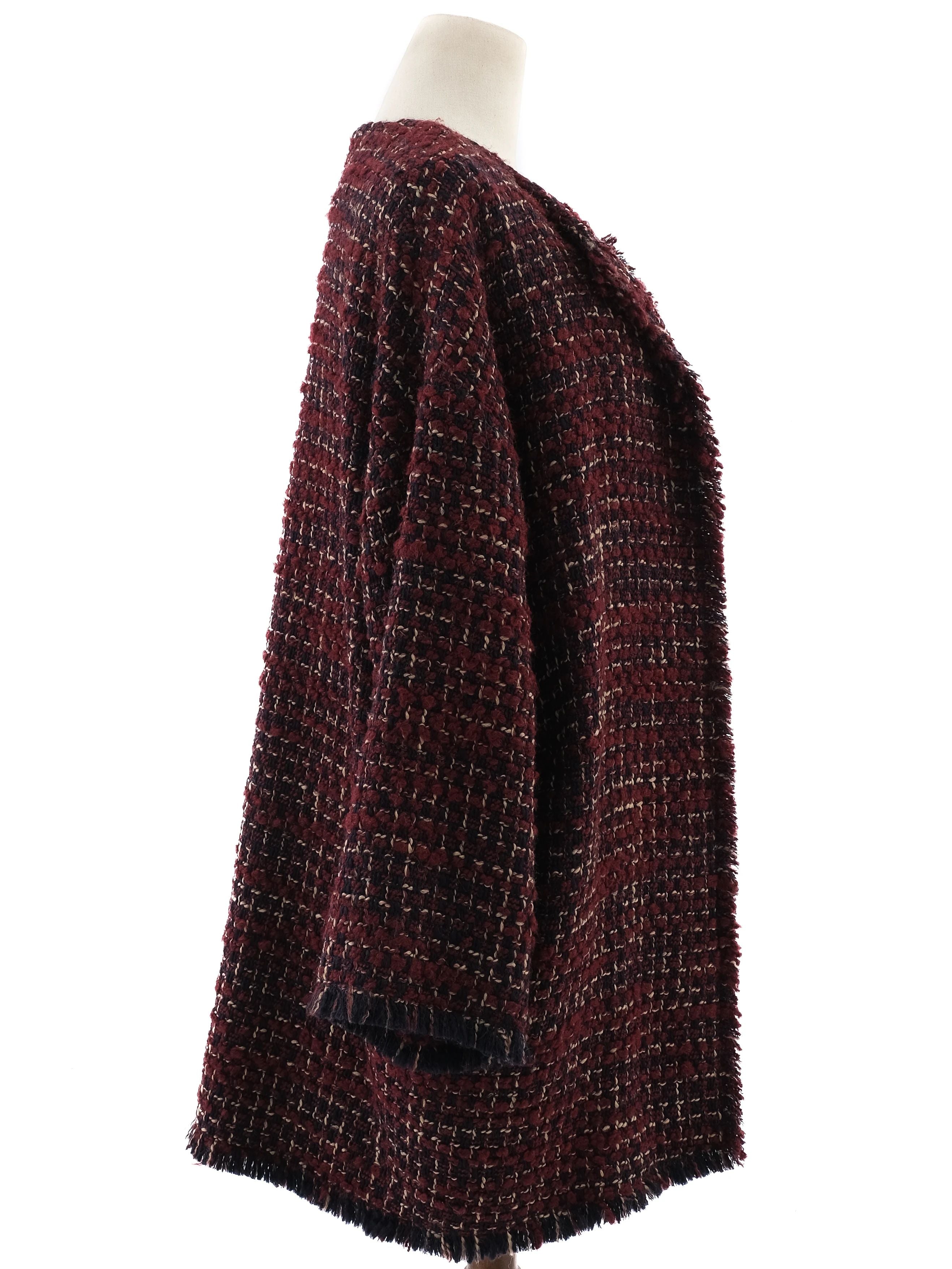 Excellent Gerard Darel Wool Coat XL Burgundy Black White Tweed