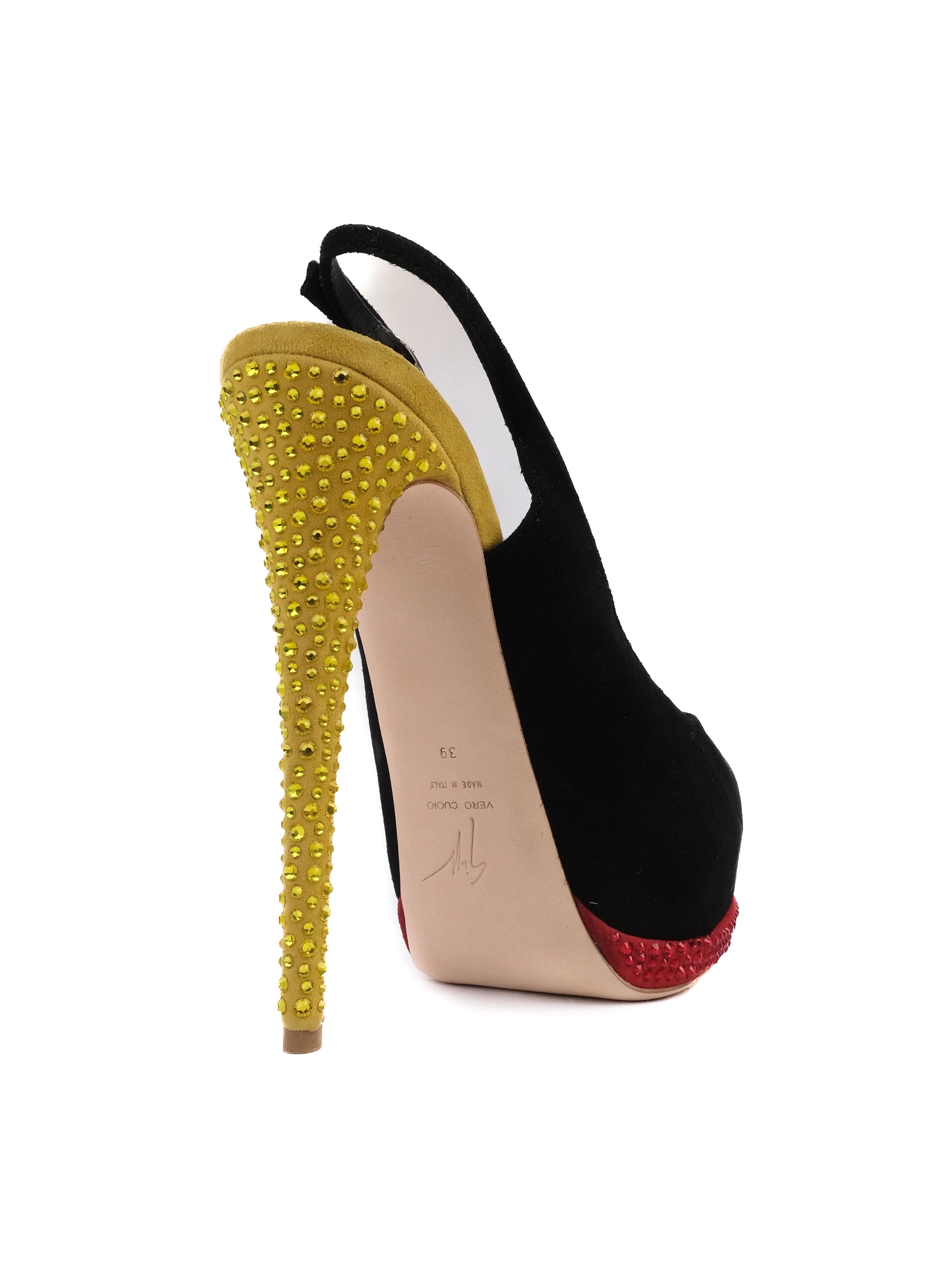 Perfect Giuseppe Zanotti Black Leather Slingback Heels Size 39