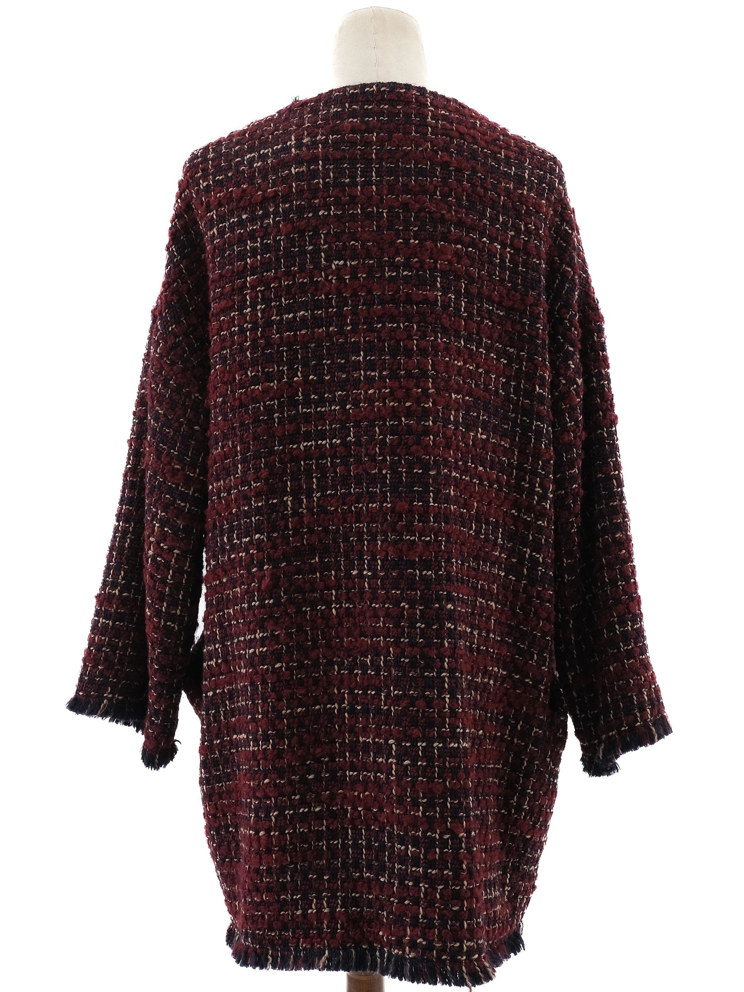 Excellent Gerard Darel Wool Coat XL Burgundy Black White Tweed